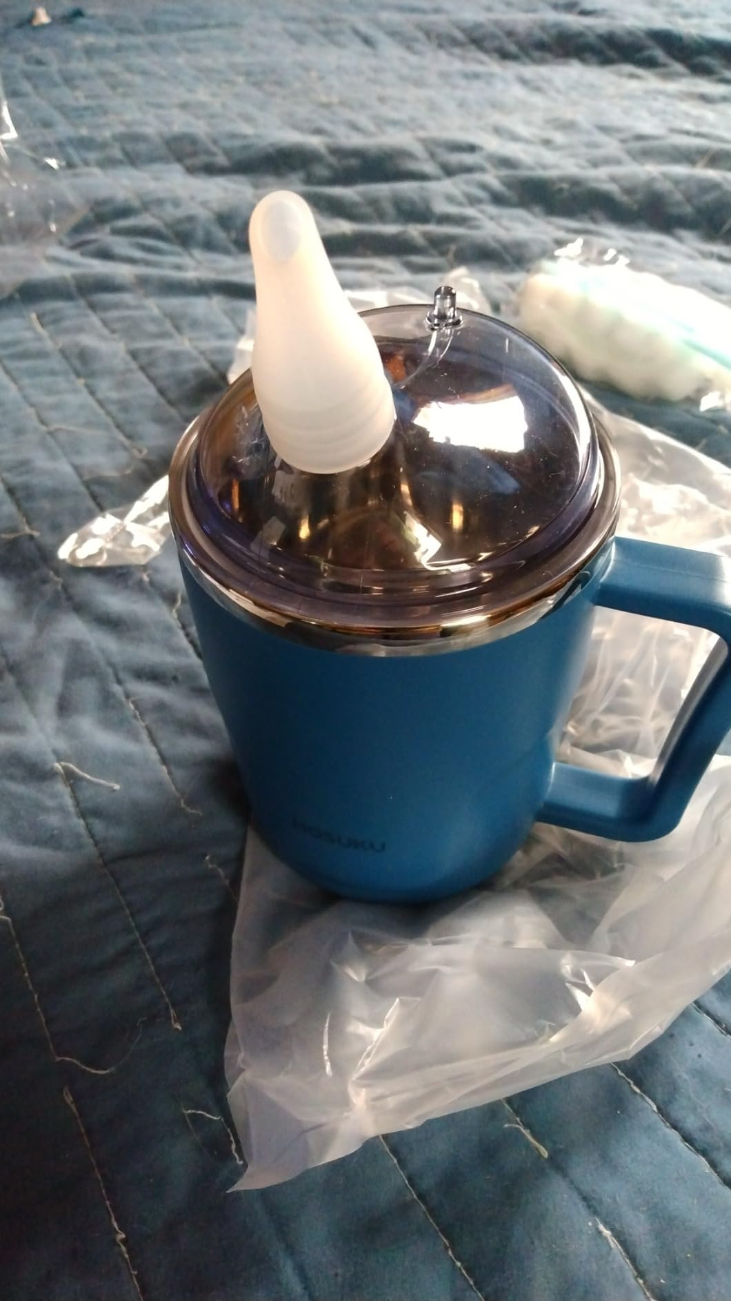 Spill-Proof Cup for Elderly, 13.5oz Stainless Steel Sippy Cup with Straw, Ideal for Seniors and Adults, Great for Water, Milk, and Soup (Blue), Health & Household Supplies customer photo 2