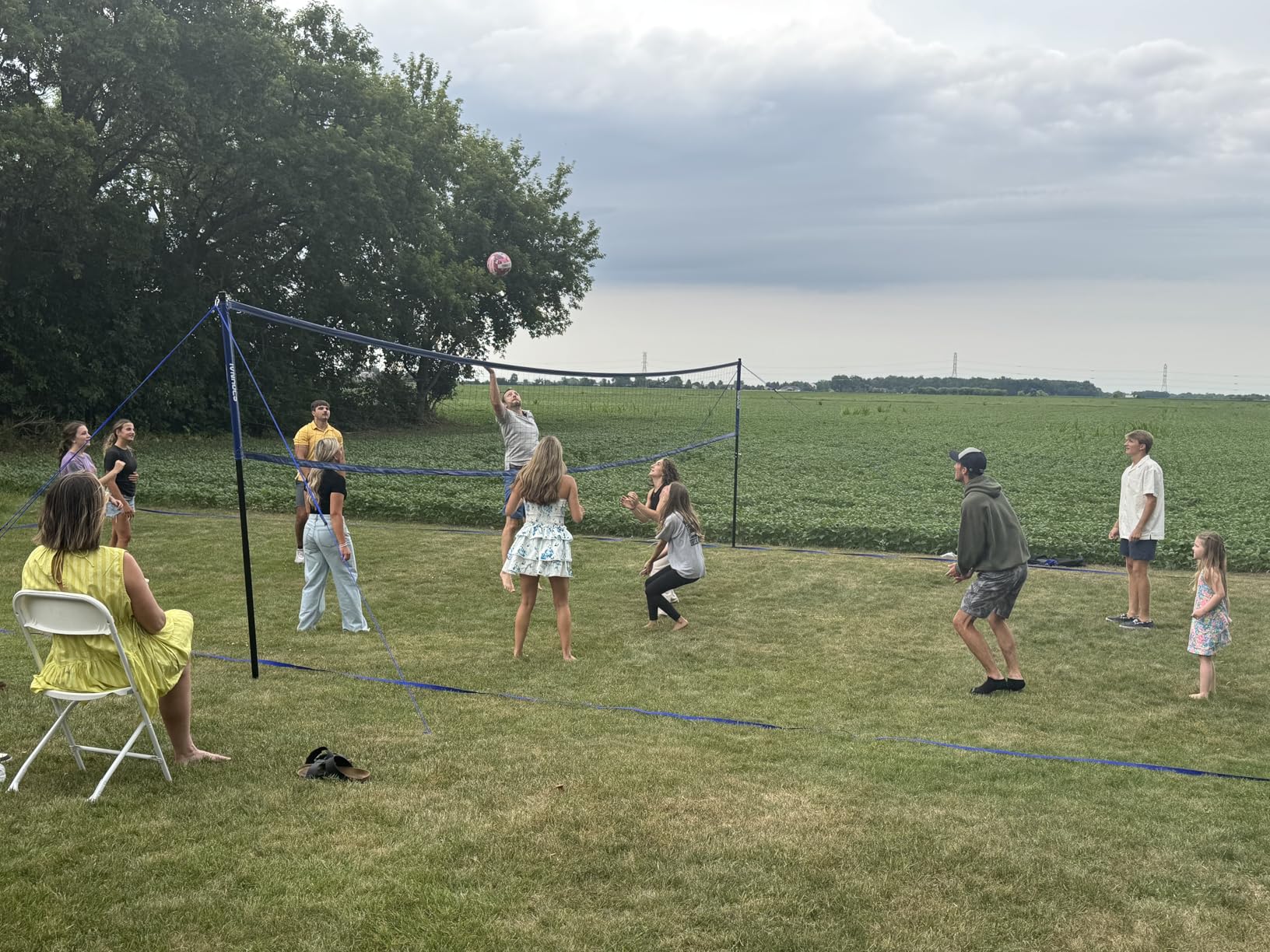 Outdoor Portable Volleyball Net Set with Adjustable Height Steel Poles, Volleyball, Anti-sag Winch System, Pump, Boundary Line, and Carry Bag for Backyard, Beach, Lawn customer photo 1