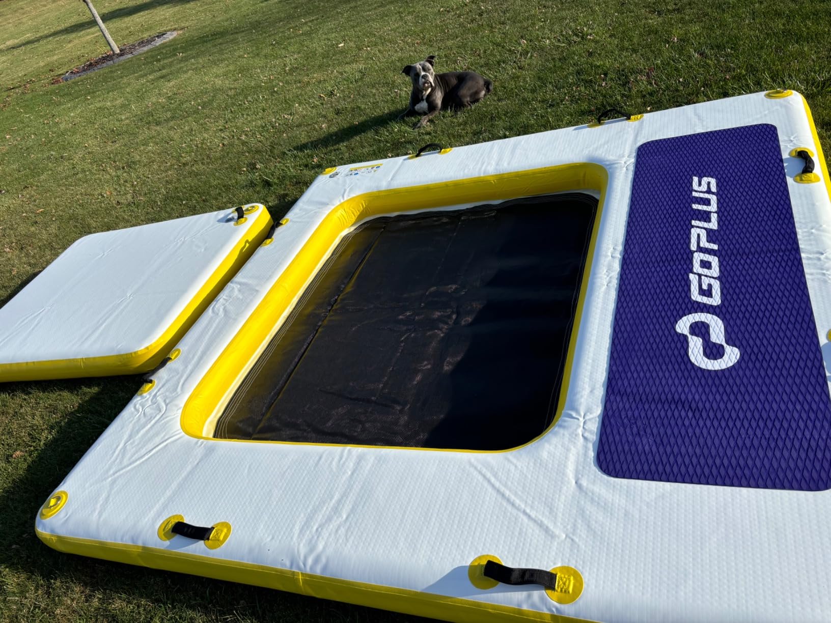 Goplus Inflatable Floating Dock, 8FT x 8FT x 6.5 Inch Thick Swim Dock Platform w/Mesh Swim Area, Non-Slip Pad, Portable Bag, Water Mat Raft for Lake, Beach, River, Pool customer photo 1