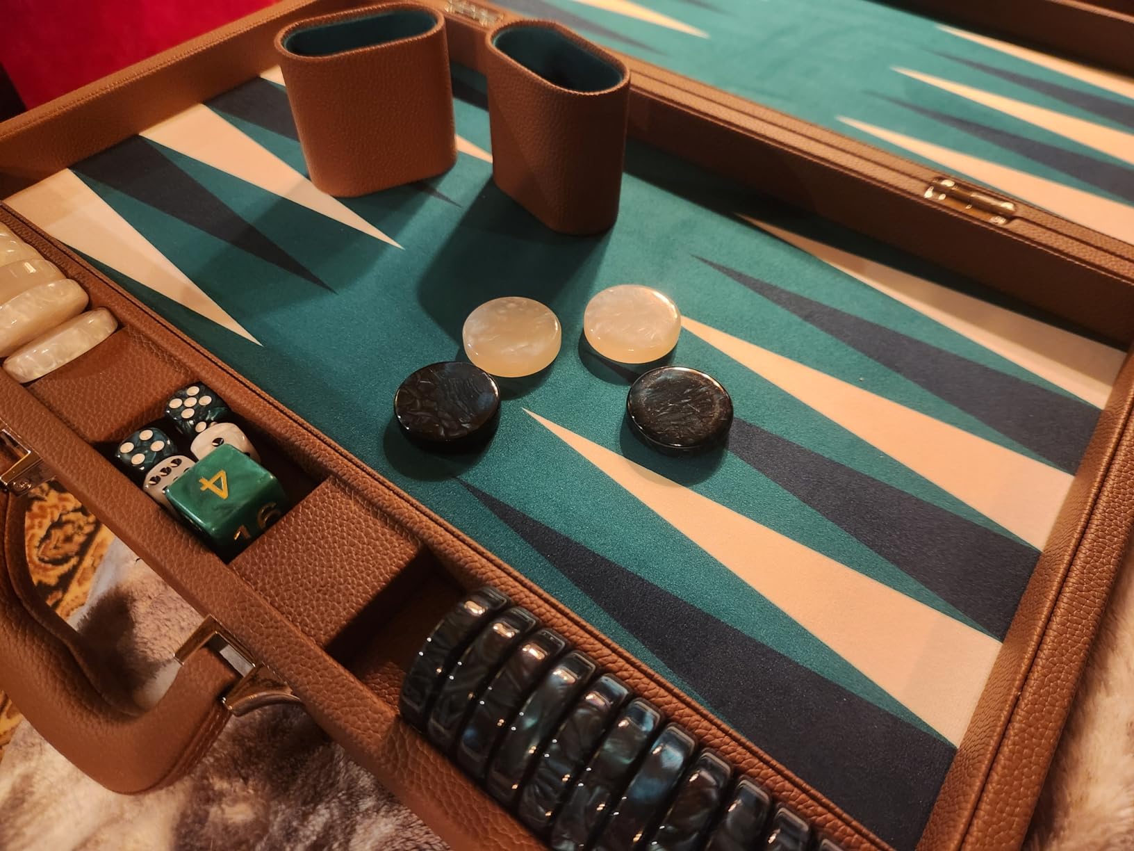 19 Inch Premium Backgammon Sets for Adults Leather Black - Blue. Premium 1.6 Inch Checkers & Dice Set, Travel Backgammon Set, Large, Backgammon Board Game, Backgammon Game Set customer photo 1