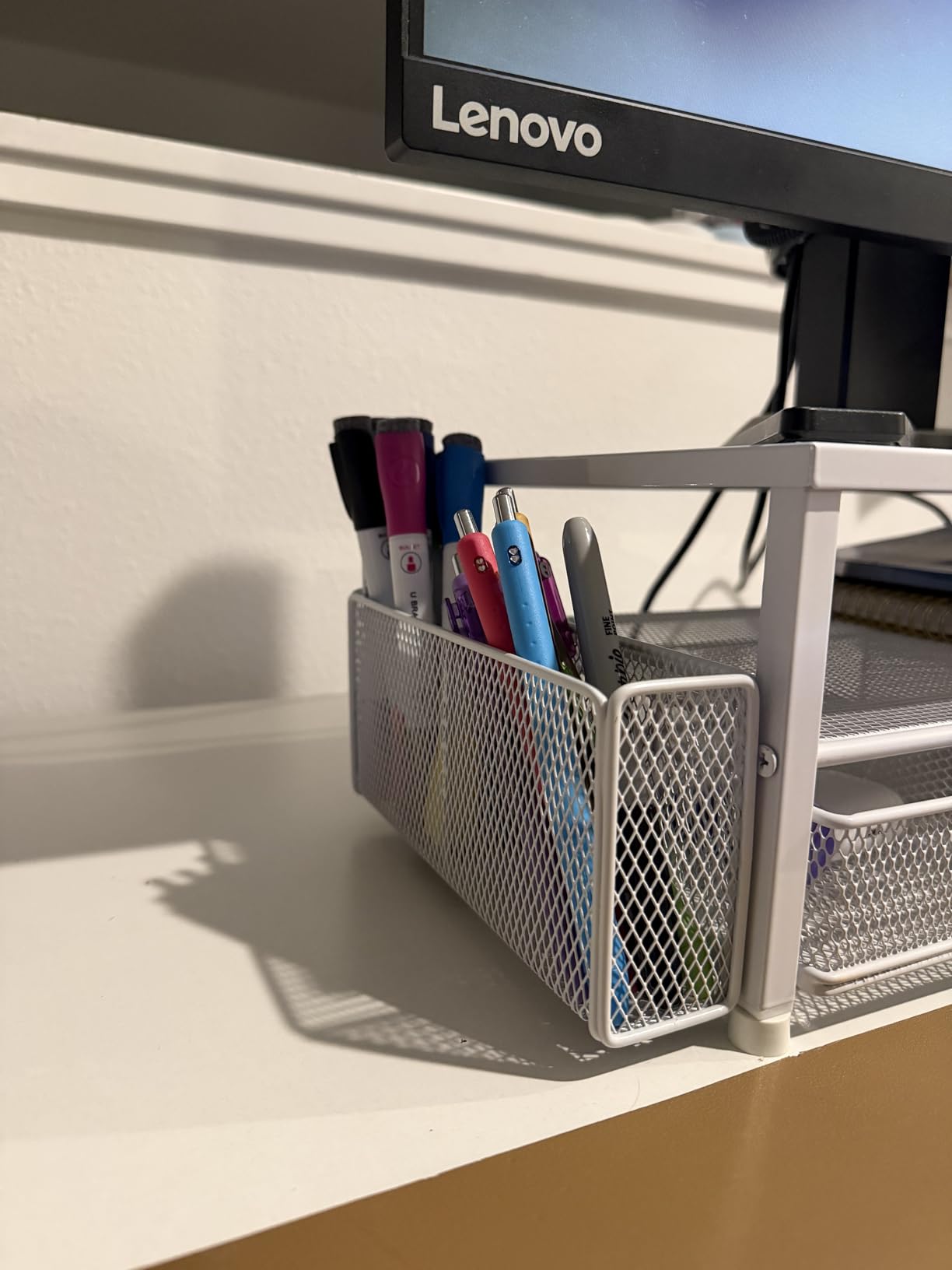OPNICE Desk Organizer and Accessories, 2-Tier Computer Monitor Stand Riser with Drawer and 2 Pen Holders, Laptop Stand, Office Desk Accessories for Office Supplies, Black customer photo 1
