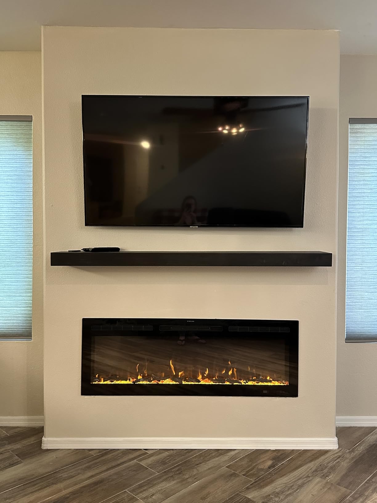 88 inches Electric Fireplace, Recessed and Wall Mounted Fireplace Heater and Linear Fireplace Inserts, with Timer, Remote Control, Adjustable Flame & Light Colors, 750W/1500W, Black customer photo 1