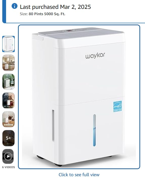 Waykar 6000 Sq.Ft Energy Star Dehumidifier for Basement & Home, 120 Pint/Day with Drain Hose & Tank, Ultra Quiet (40 dB), Smart Auto Comfort Mode customer photo 1