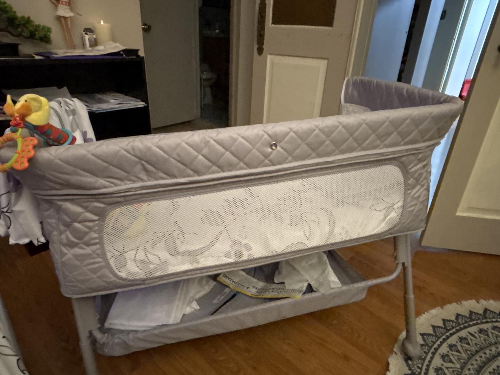 Baby Crib for Newborn, Baby Bassinets Bedside Sleeper with Breathable Mesh & Mattress, Easy Move Crib for Newborns with Lockable Wheels, 4-Adjustable Height Beside Bassinet (Beige) customer photo 1
