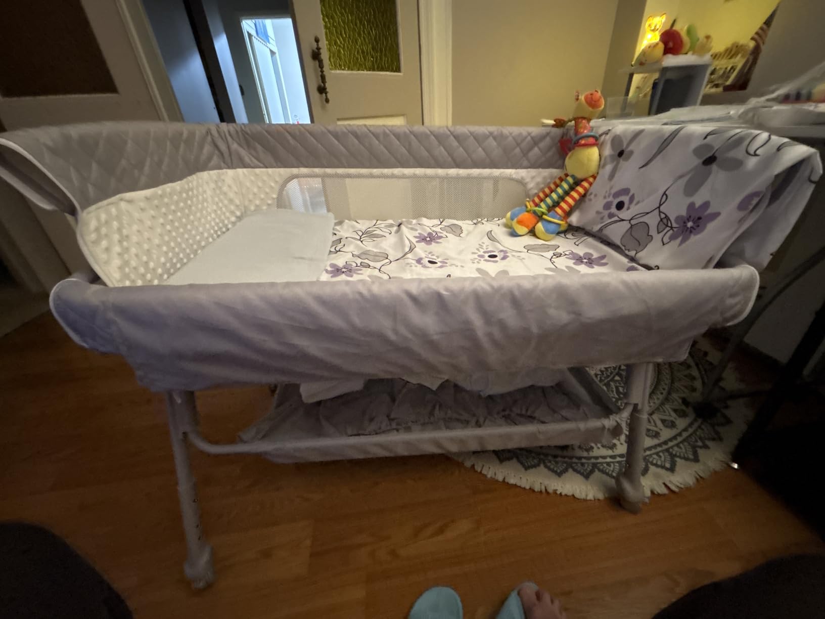 Baby Crib for Newborn, Baby Bassinets Bedside Sleeper with Breathable Mesh & Mattress, Easy Move Crib for Newborns with Lockable Wheels, 4-Adjustable Height Beside Bassinet (Beige) customer photo 2