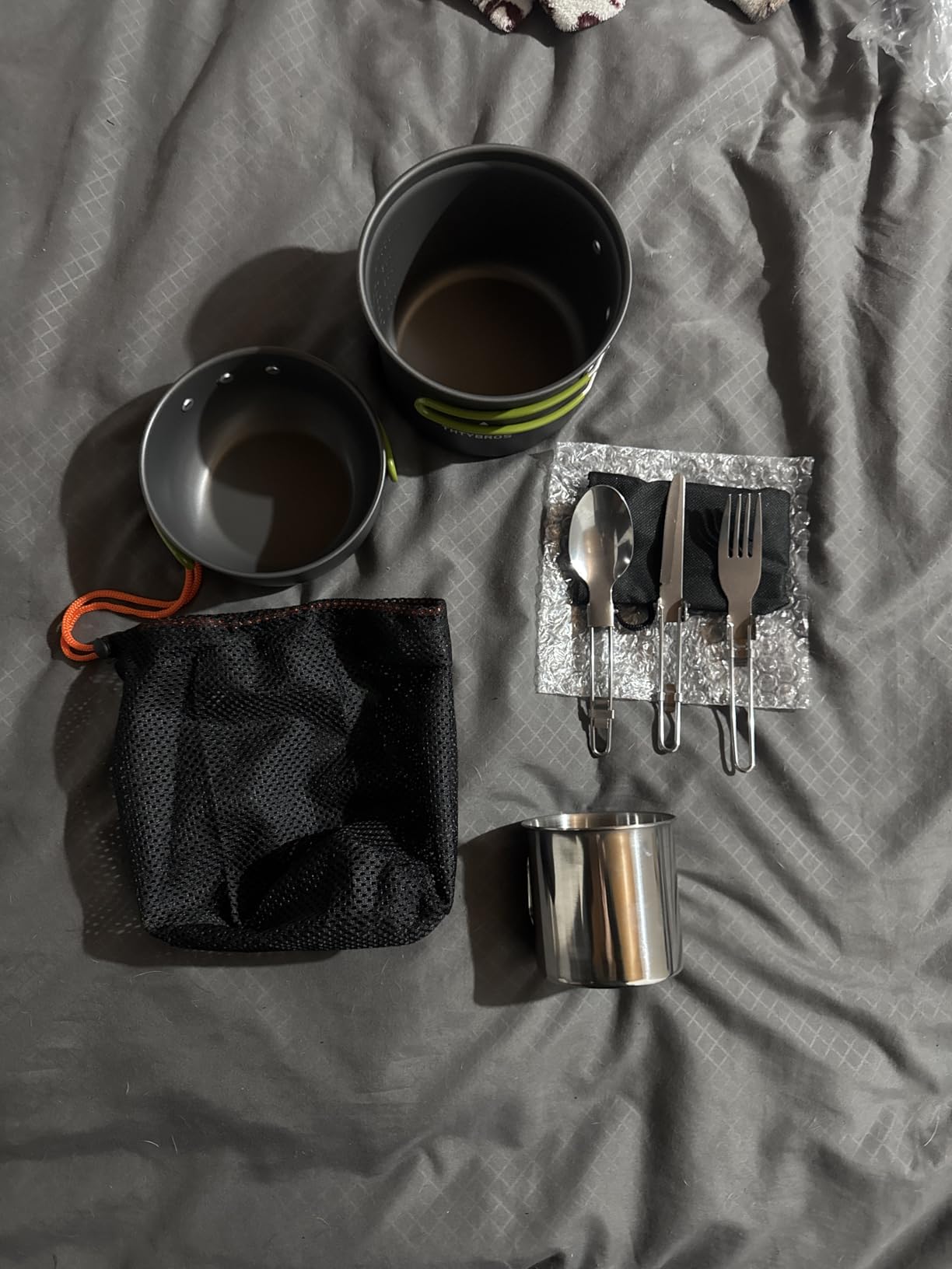 Camping Cookware Kit Backpacking, 0.33Gal Pots and 0.17Gal Pans Set,0.08Gal SUS304 Cup, Forks Knives Spoons for Hiking,Camping,Outdoor Cooking,Picnic,Solo Camping cookware customer photo 2