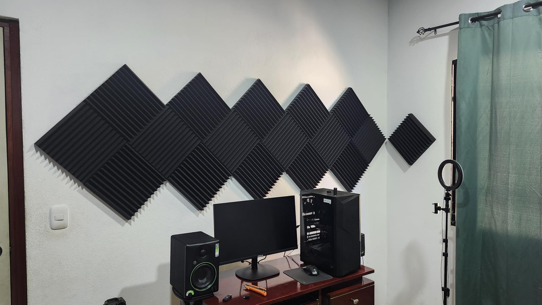 Knightsacoustic 96 Pack Sound Proof Foam Panels for Walls, 1 X 12 X 12 Inches Acoustic Foam Panels, High Density Acoustic Panels Sound Absorbing, Black Noise Cancelling Studio Wedges (NOT ADHESIVE) customer photo 1