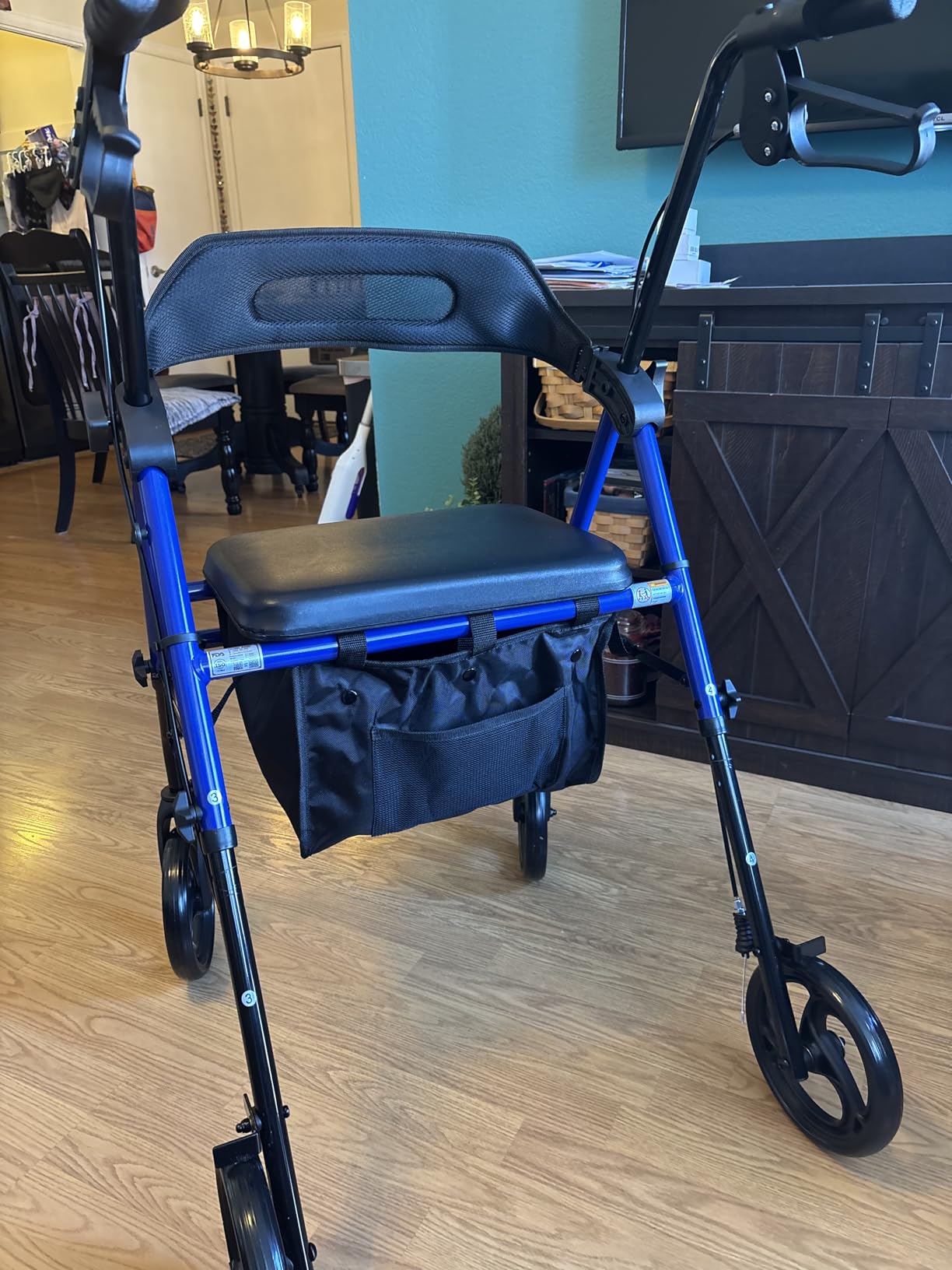 HOMLAND Foldable Rollator Walkers with Seat for Seniors, 8'' Big Wheels, 350 lb. Weight Capacity, Adjustable Handles and Seat Height, Lightweight Rolling Walker, Red customer photo 2