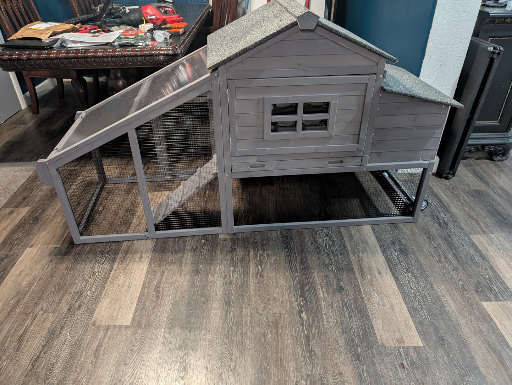 Aivituvin Chicken Coop Outdoor with Wheels, Mobile Hen House Wooden Poultry Cage with Run & Waterproof Roof (Red with White) customer photo 1