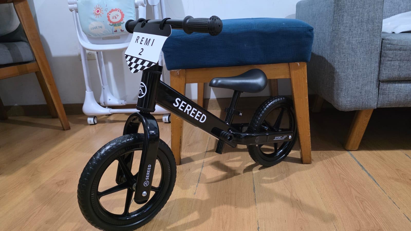 SEREED Toddler Balance Bike 2 Year Old, No Pedal Kids Toy Bike for 2-5 Years Old, Tool-Free Adjustment, Gift for 2-3 Boys Girls, Customize Plate with 3pcs Stickers (White) customer photo 1