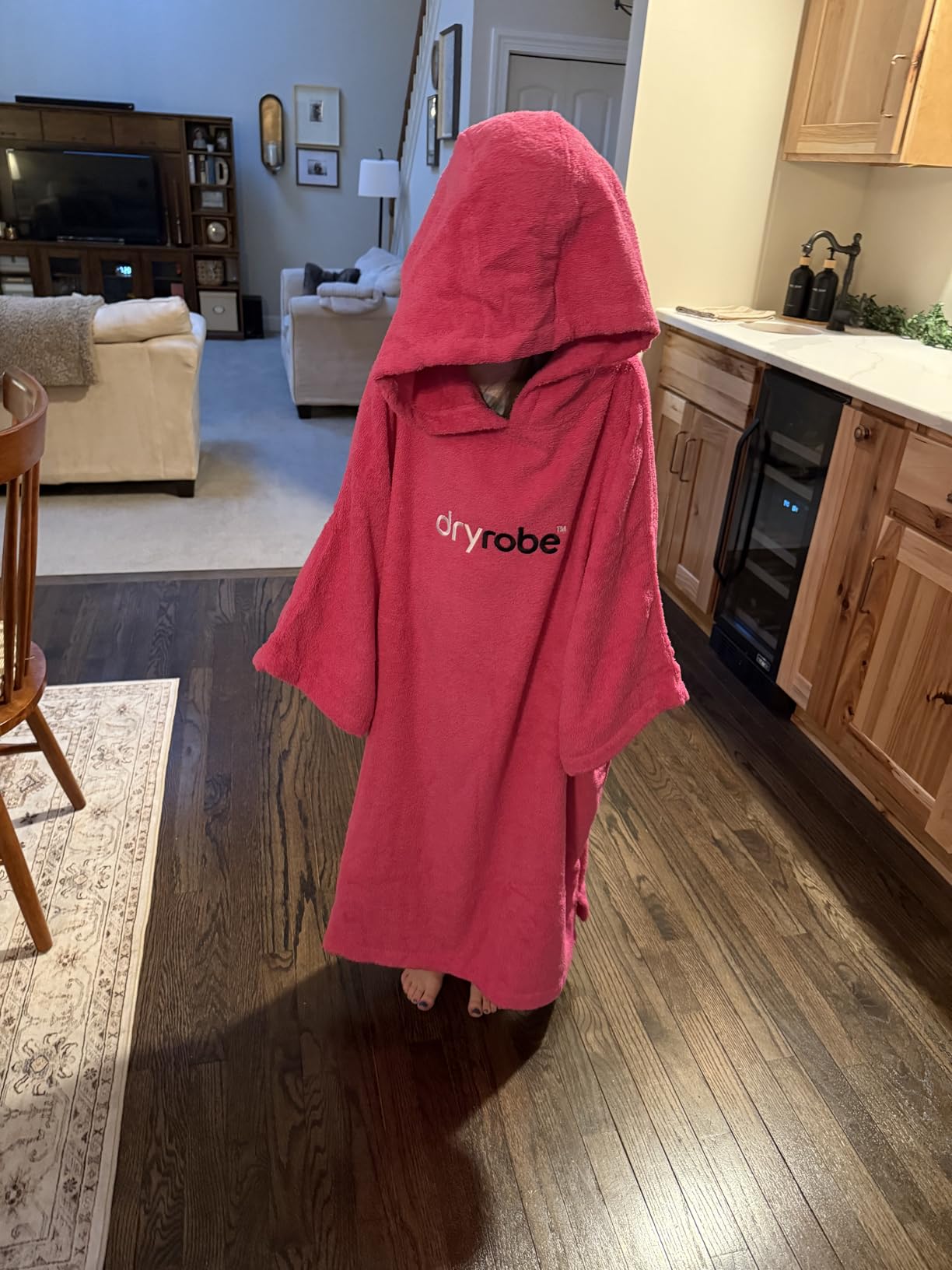 Dryrobe Towel Swim Robe - Hooded Surf Poncho Changing Robe - Organic Cotton - for Swimming, Beach, Surfing - Short Sleeve- (Large-Navy Blue) customer photo 1