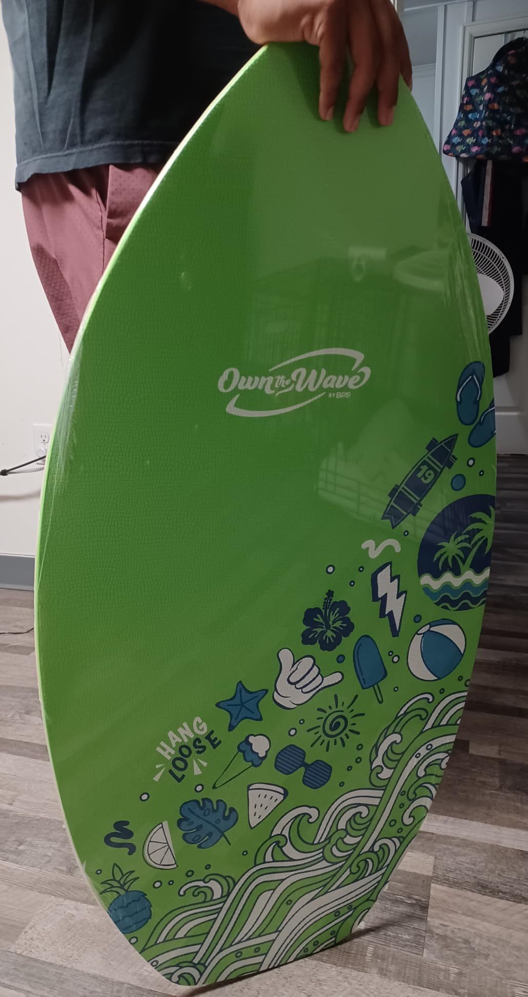Own the Wave New Zealand 'Hang Loose' Skimboard with Colored EVA Grip Pad and High Gloss Clear Coat Wooden Skim Boards for Kids and Adults customer photo 2