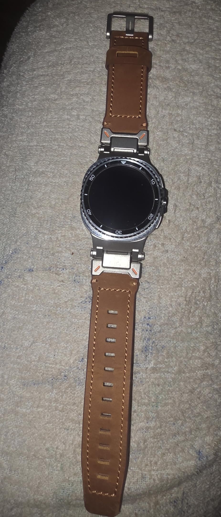 WINGLE Leather Band for Samsung Galaxy Watch Ultra Bands 47mm 2025/2024 Men Wide Rugged Top Grain Genuine Leather Strap with Metal Connector Armor Classy Casual Business Galaxy Watch Ultra Band, Brown customer photo 1