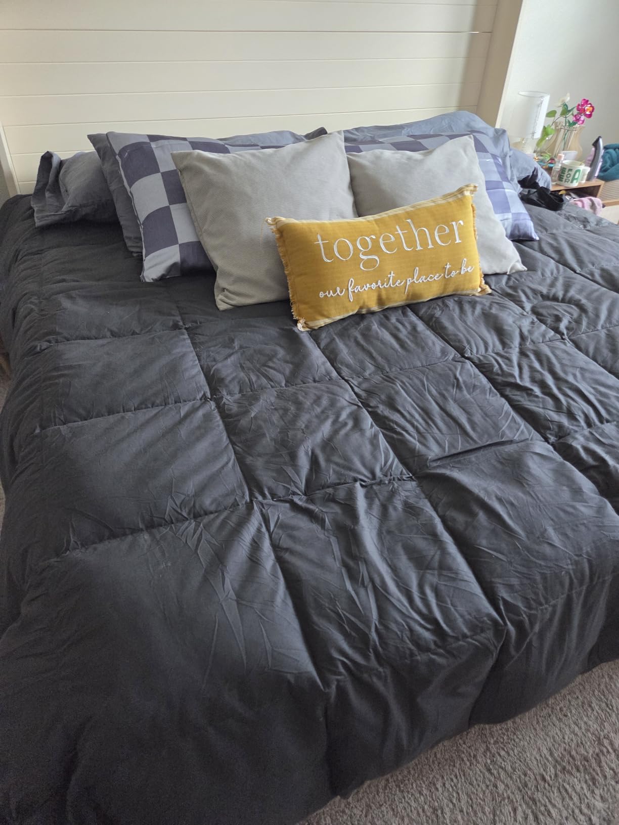 Grey Goose Feather Down Comforter Queen Size, Premium All Season Duvet Insert, 750+ Fill Power 1200TC Cotton Blend Fabric Hotel Style Comforter, 42 Oz Lightweight (90x90, Dark Grey) customer photo 2
