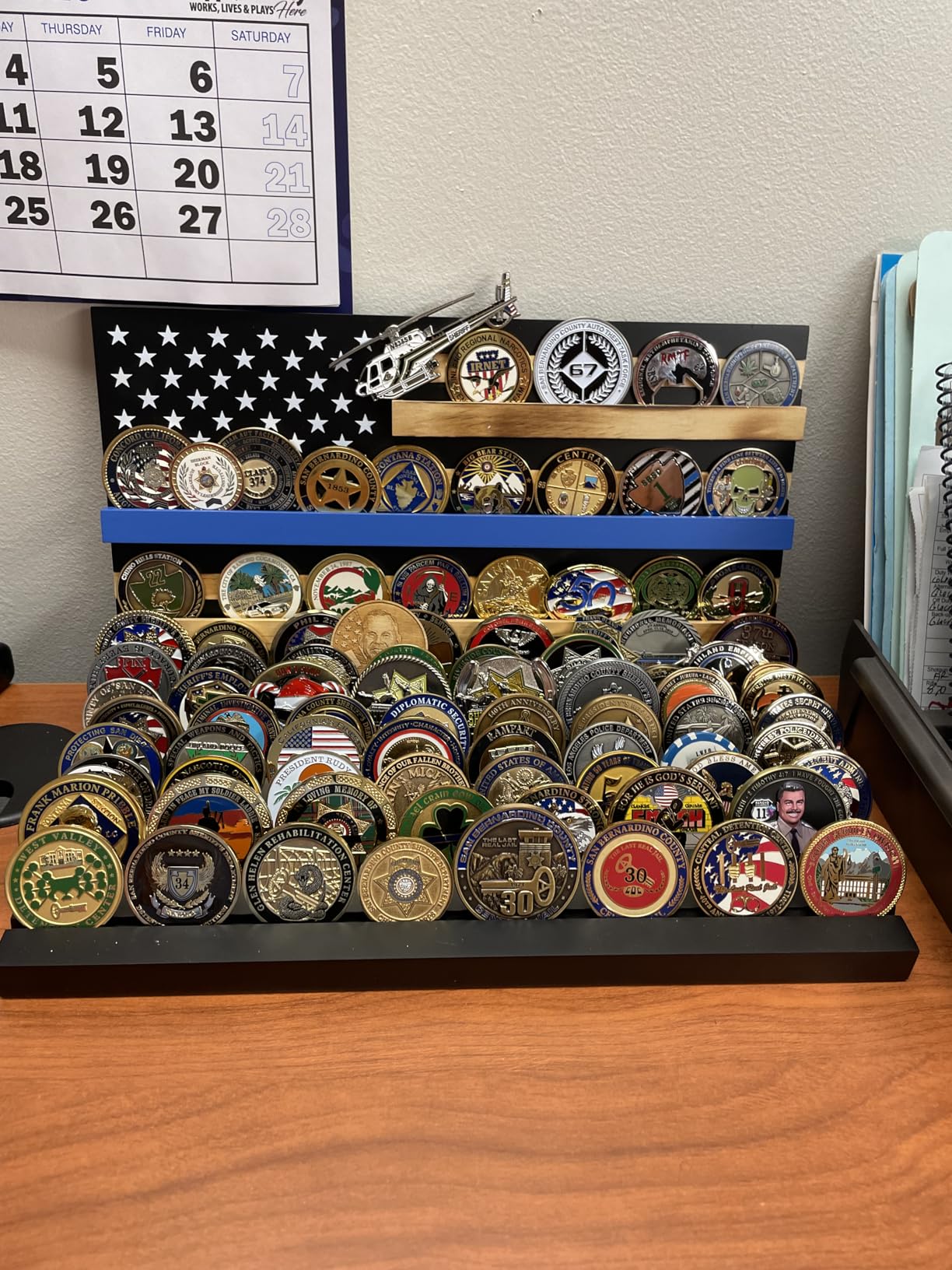 11 Rows Challenge Coin Display, Removable Military Coin Holder Display with American Flag, Wooden Coin Display Case Rack Holds 95-106 Coins, Black customer photo 2