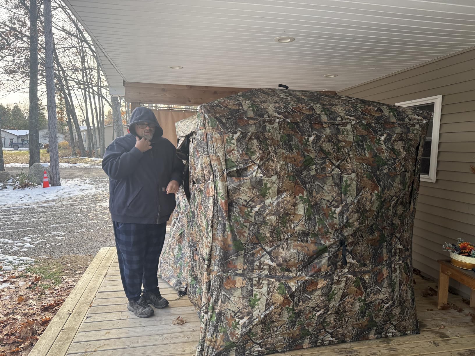 HUNTSEN 3-4 Person Hunting Blind - 270 Degree See Through Deer Blind with Magnetic Full Open Door - Pop Up Ground Blinds - Portable Resilient Hunting Tent for Deer & Turkey customer photo 2