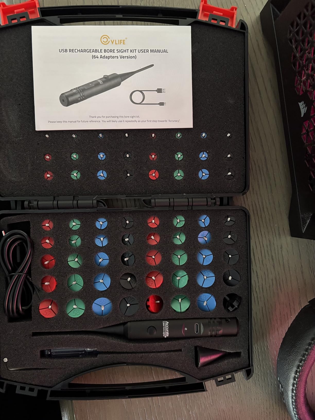 CVLIFE Rechargeable Bore Sight Laser Kit with 64 Adapters fit 0.17 to 12GA Calibers, Professional Red/Green Laser Bore Sight with Button Switch, Powerful Choice for Hunting Bore Sight Tool customer photo 2