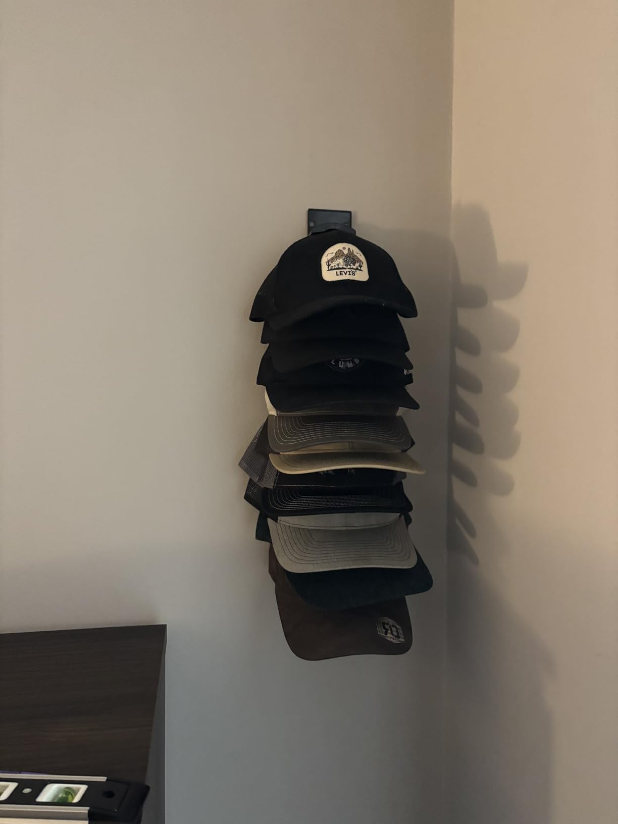 Hat Organizer for Baseball Caps 2Pack, Hat Rack for Wall with Strong Adhesive Hold up to 20 Hats, Hat Hanger Holder Display for Door Closet, Cap Organizer Storage Multilayer Two Mounting Option(Black) customer photo 2