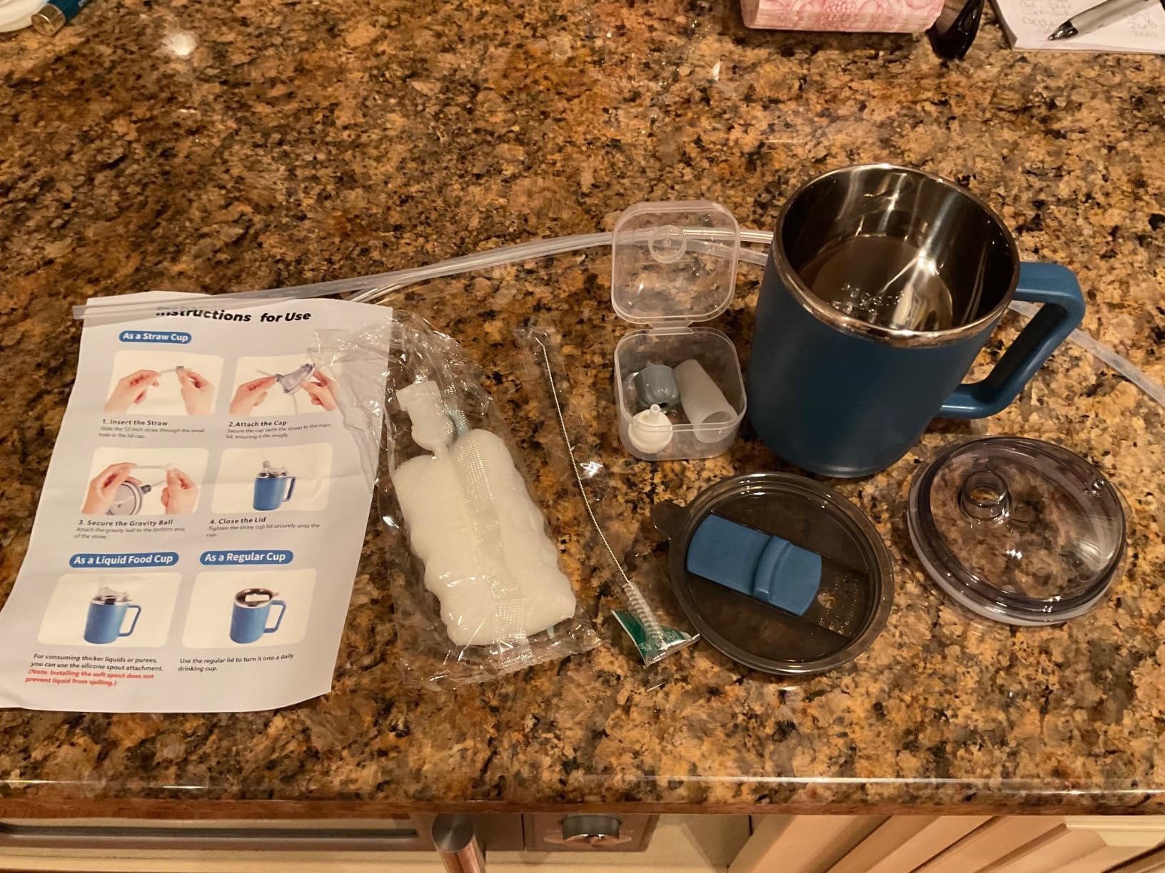Adult Sippy Cup, 14oz Spill Proof Cup with Straw for Elderly, 3 in 1 Stainless Steel Sippy Cup with 2 Lids, No Spill Feeding Cups for Patient Disabled Maternity Drink Water Milk Soup - Blue customer photo 1