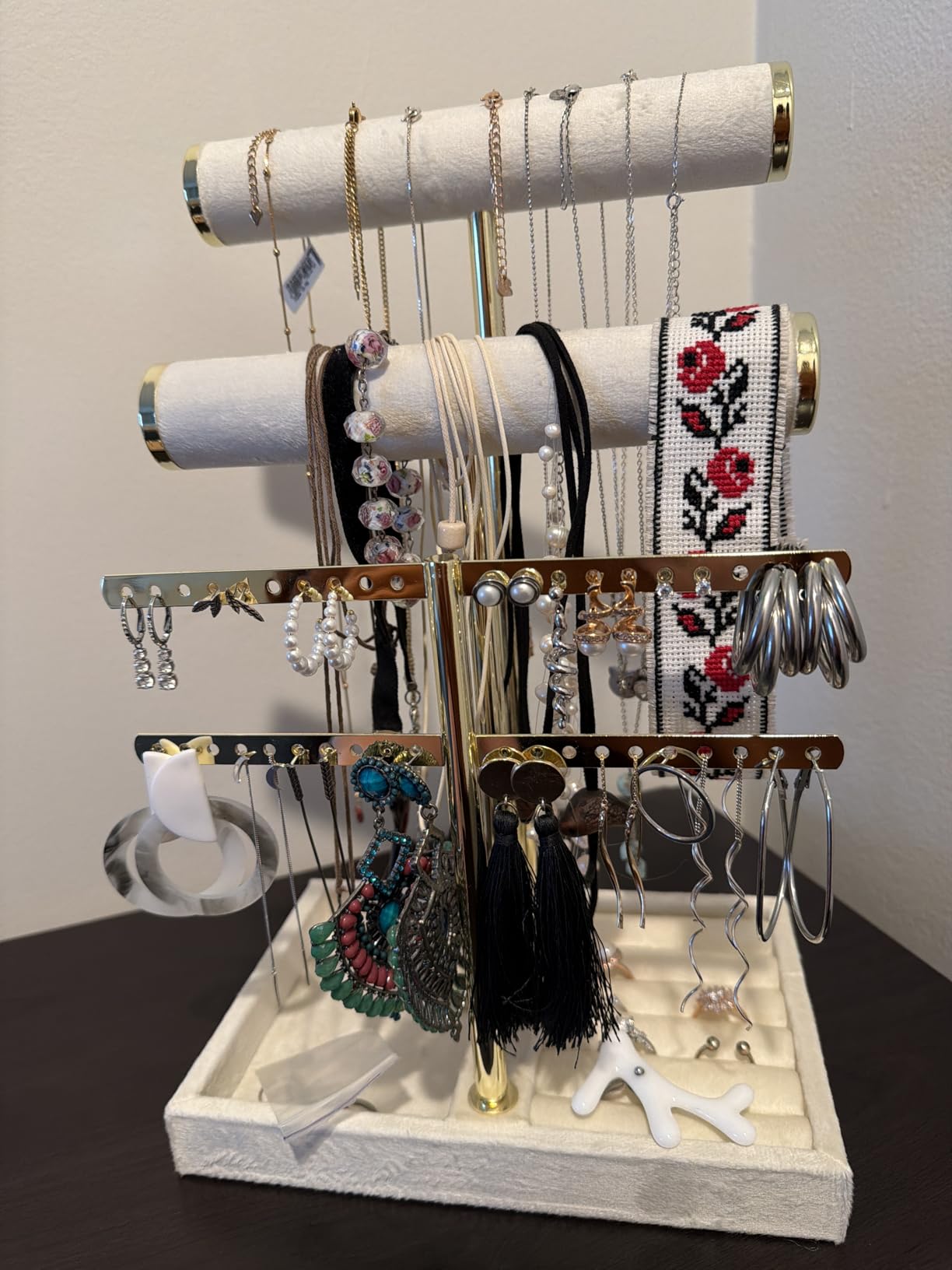 3 Tier Bracelet Holder Display - Detachable T Bar White Velvet Bracelet Holder, Jewelry Holder Organizer for Bracelet, Necklace, Earrings, Rings customer photo 2