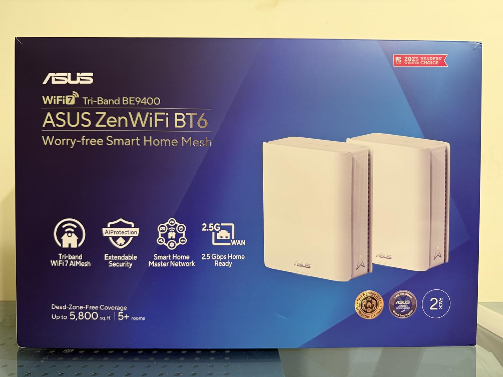 ASUS ZenWiFi BT6 Tri-Band WiFi 7 Mesh, 9.4 Gbps, 5800 sq.ft. (2pk), 2.5G WAN Port, Security and Parental Controls Included, Smart Home Master SSIDs, 4G & 5G Mobile Tethering- BT6 (W-2-PK) customer photo 1