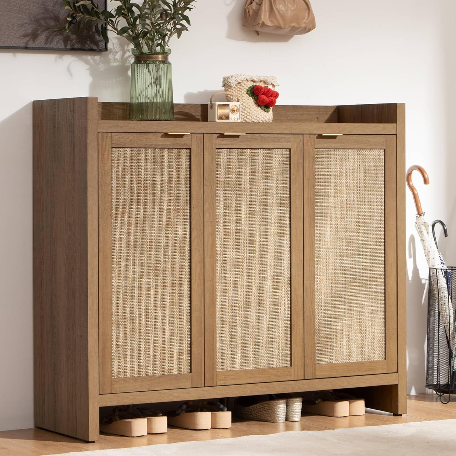 SICOTAS Shoe Storage Cabinet, 30 Pairs Rattan Shoe Cabinet Storage for Entryway, 6-Tier 41