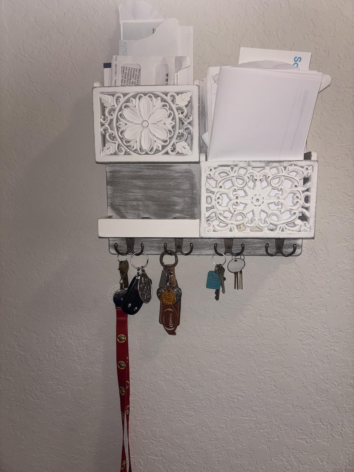 Mail Organizer Wall Mounted, 2 Slots Key Holder for Wall with 8 Hooks, Rustic Wood Key Rack with Shelf for Entryway Hallwall Farmhouse customer photo 2