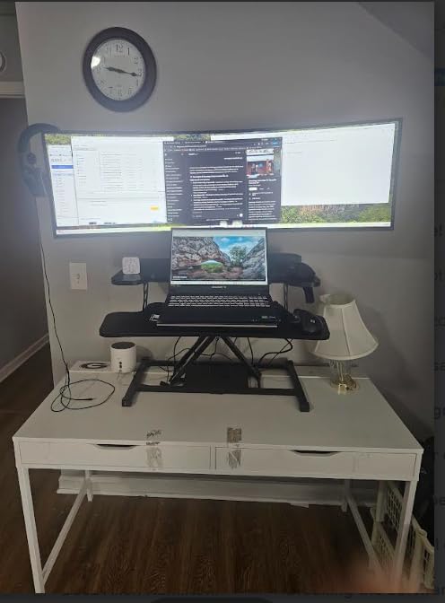FLEXISPOT 36-inch Standing Desk Converter Height Adjustable Sit to Stand Up Workstation, Dual Monitor and Laptop Riser with Wide Keyboard Tray, Black customer photo 1