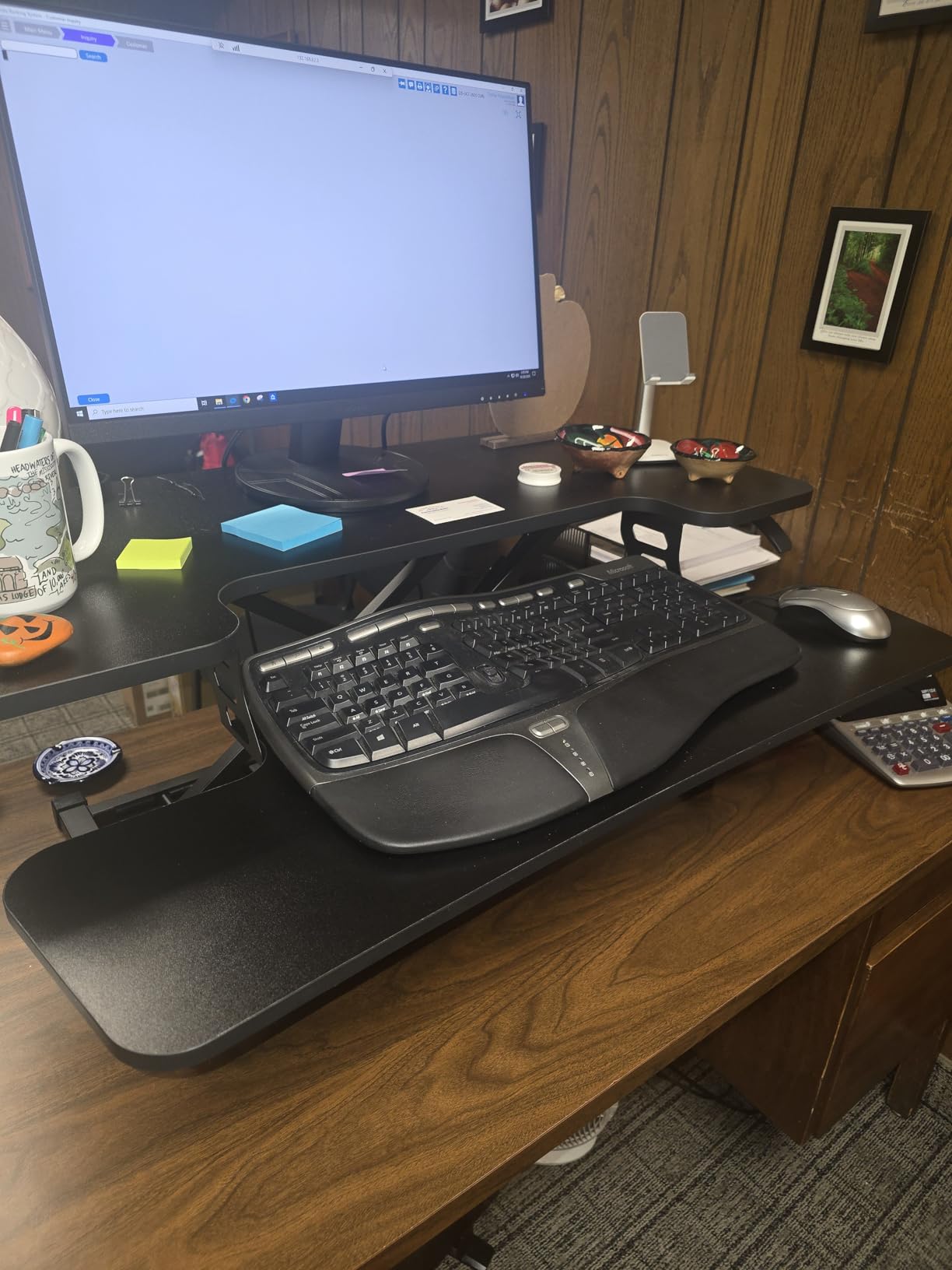 FLEXISPOT 36-inch Standing Desk Converter Height Adjustable Sit to Stand Up Workstation, Dual Monitor and Laptop Riser with Wide Keyboard Tray, Black customer photo 2