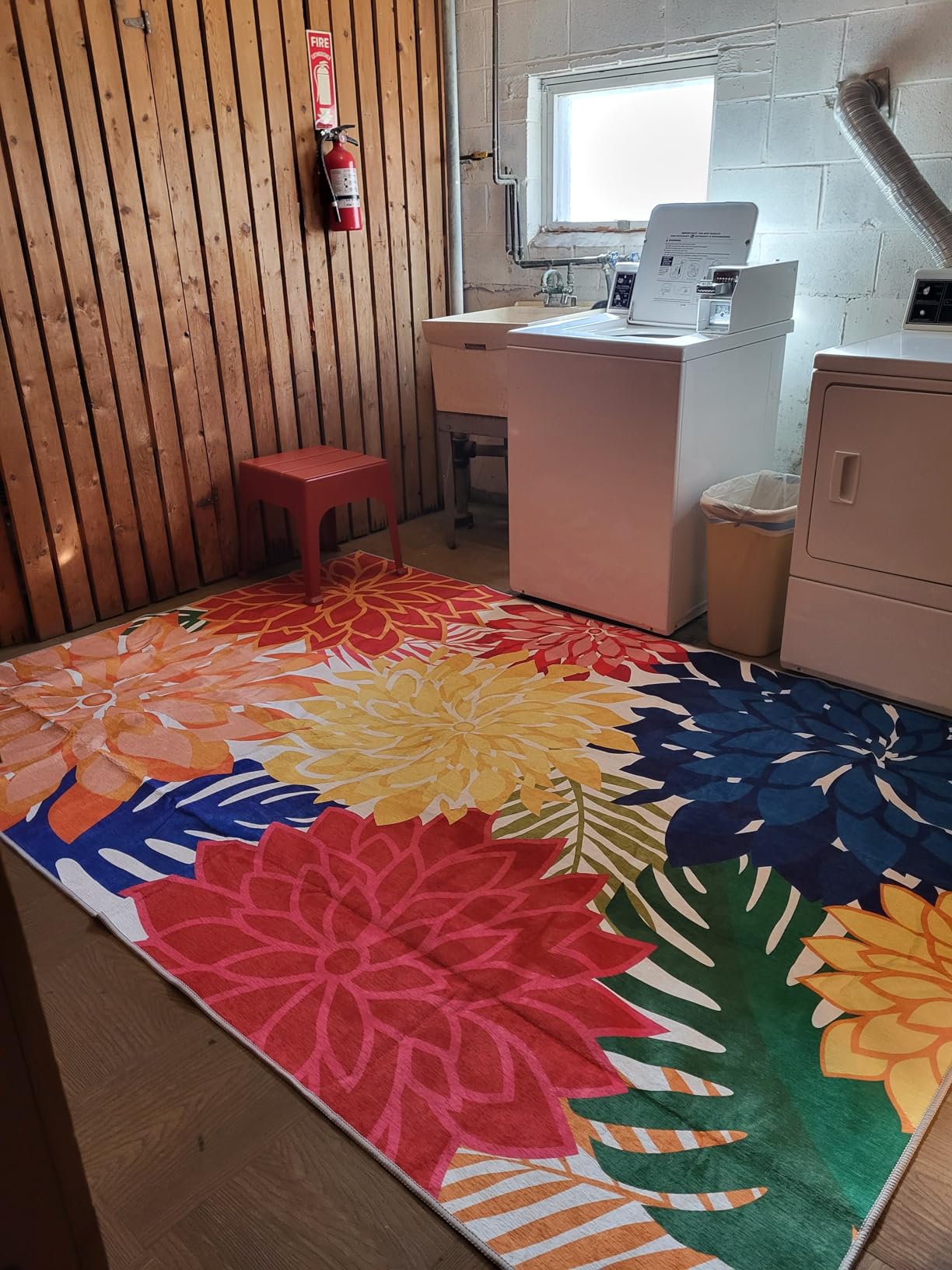 Colorful 5x8 Outdoor Area Rug Washable Multicolored Patio Rug Tropical Botanical Floral Chenille Waterproof Outdoor Carpet for Living Room, Deck, Backyard, Porch, Rainbow customer photo 1