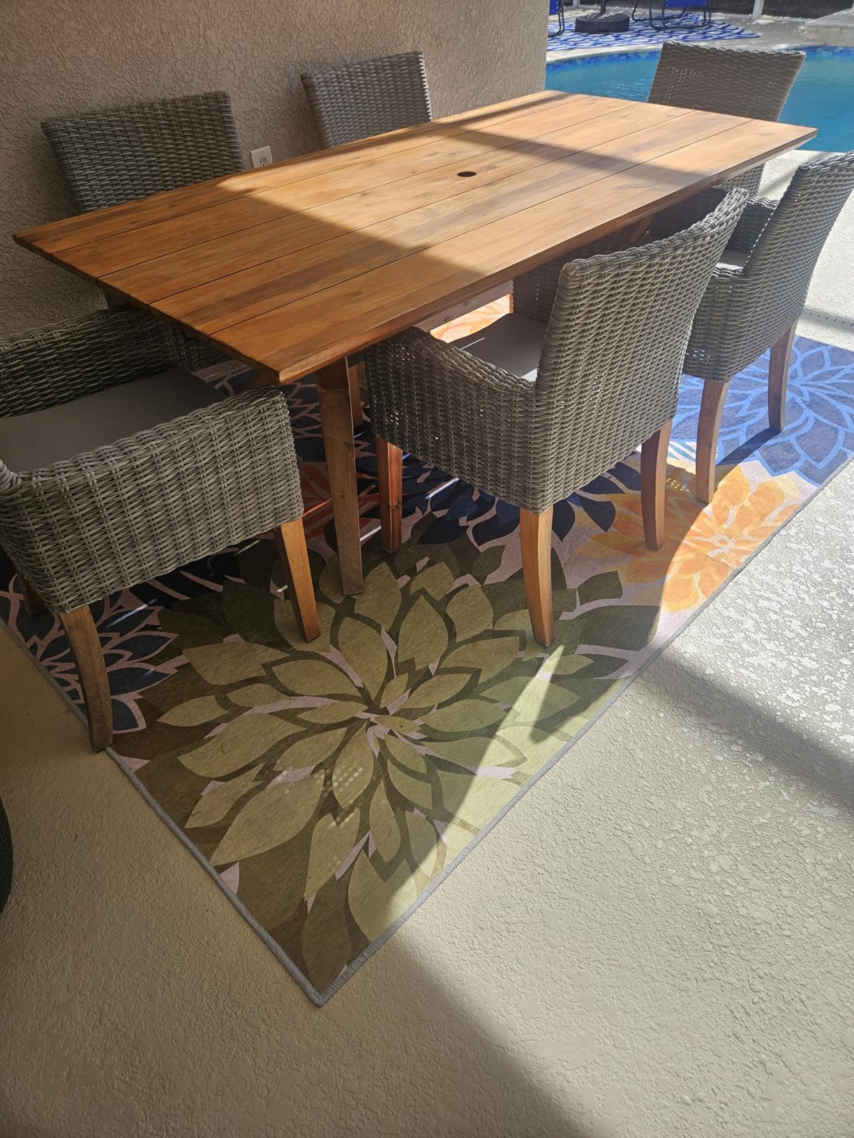 Colorful 5x8 Outdoor Area Rug Washable Multicolored Patio Rug Tropical Botanical Floral Chenille Waterproof Outdoor Carpet for Living Room, Deck, Backyard, Porch, Rainbow customer photo 2