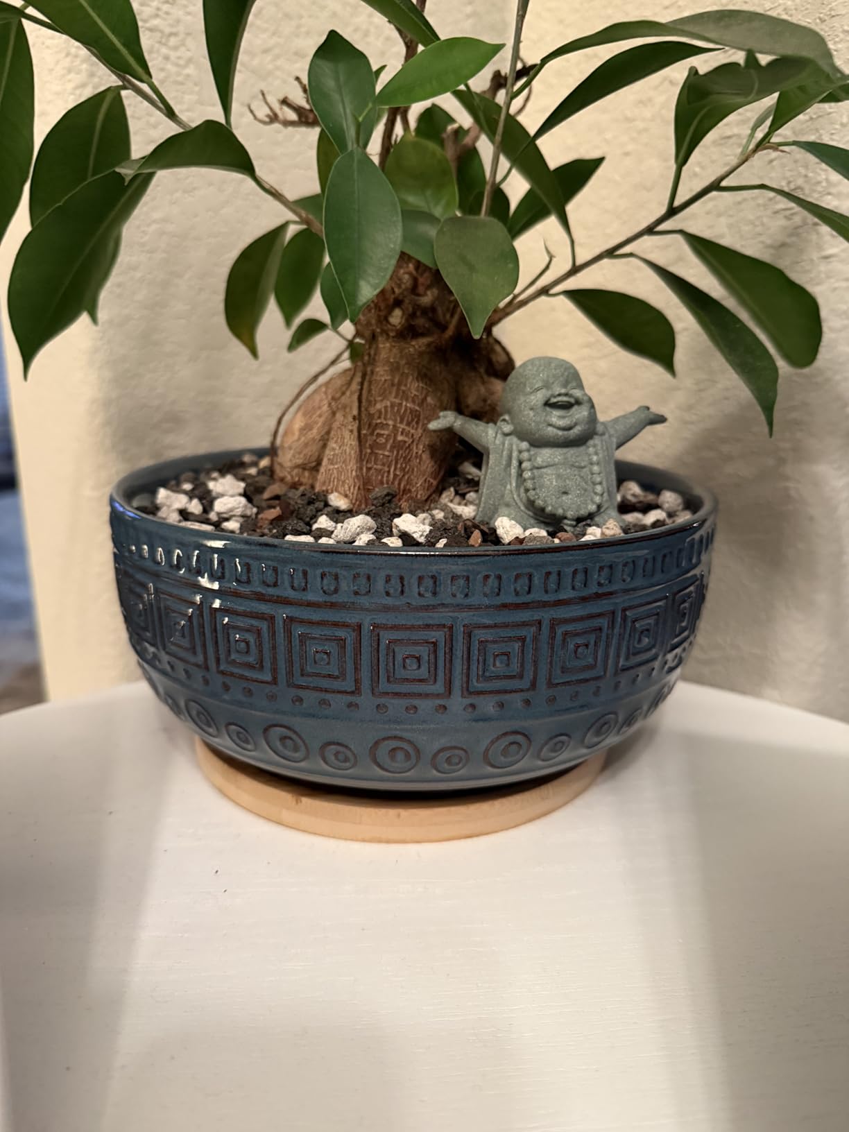 G EPGardening Bonsai Pots 8 Inch - Ceramic Succulent Pots, Round Planter for Indoor Plants, Modern Outdoor Planter with Drainage and Plant Saucer, Boho Home Decor, House Warming Gifts New Home, Blue customer photo 1