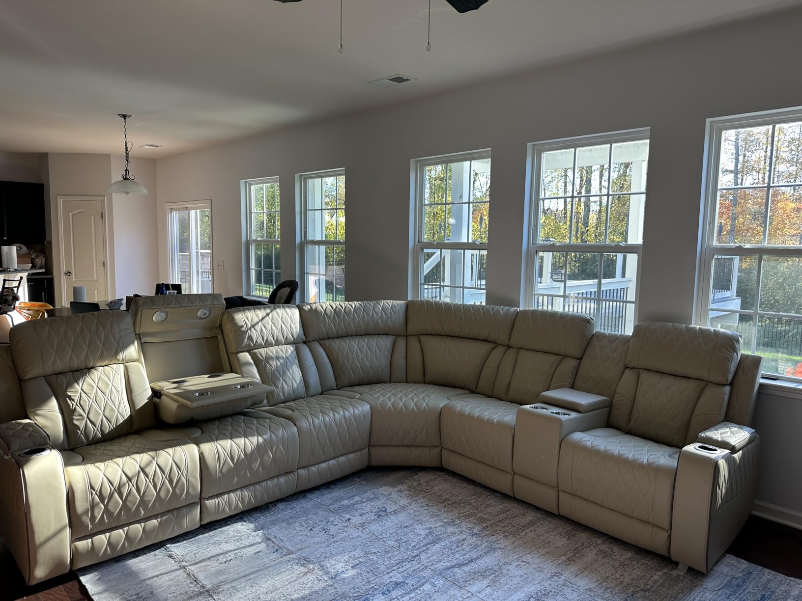 Power Breathing Leather Reclining Sofa Set,Power Recliner Sectional Couch with LED Light,Sectional Reclining Couch Set with USB Port/Storage for Living Room Home Office (Beige) customer photo 1