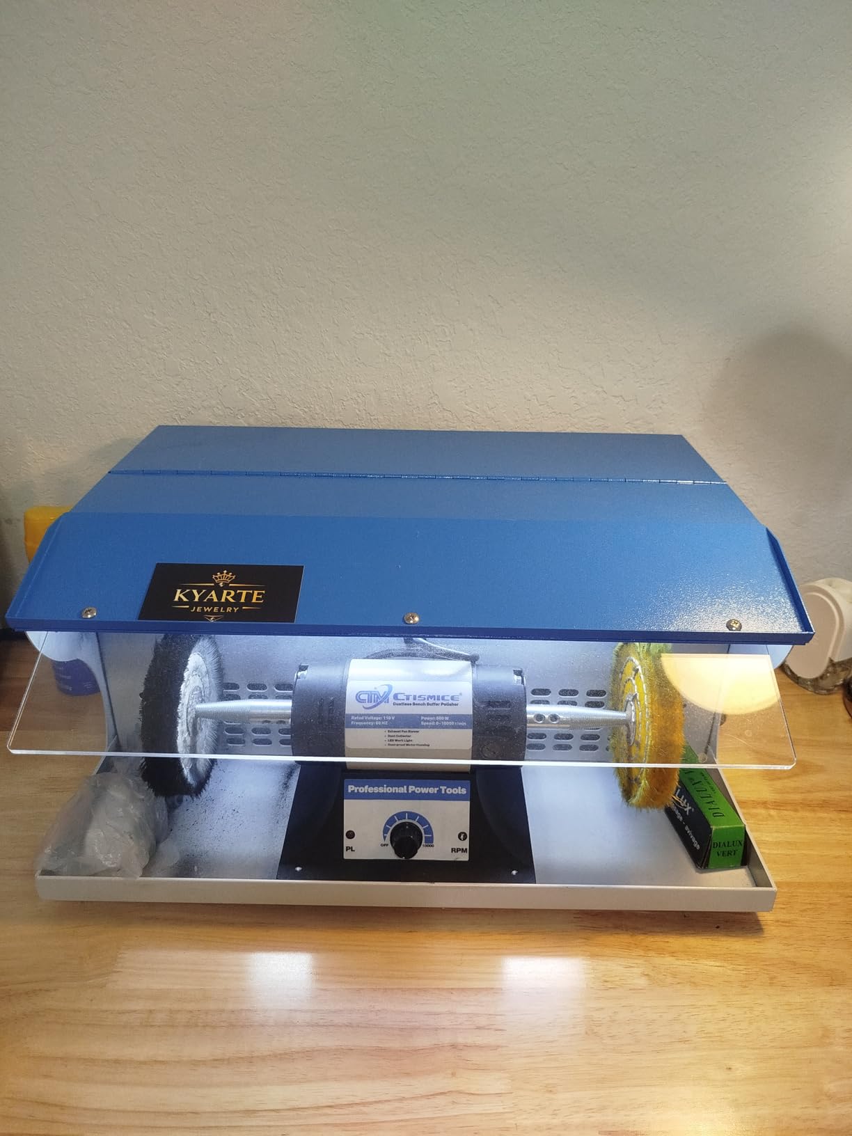1200W Jewelry Polisher with Display Screen, Variable Speed Bench Polishing Buffing Machine with Dual Exhaust Fan Blower, Dust Collector, Work Light and Eye Shield for Jewelry, Metal, Wood customer photo 2
