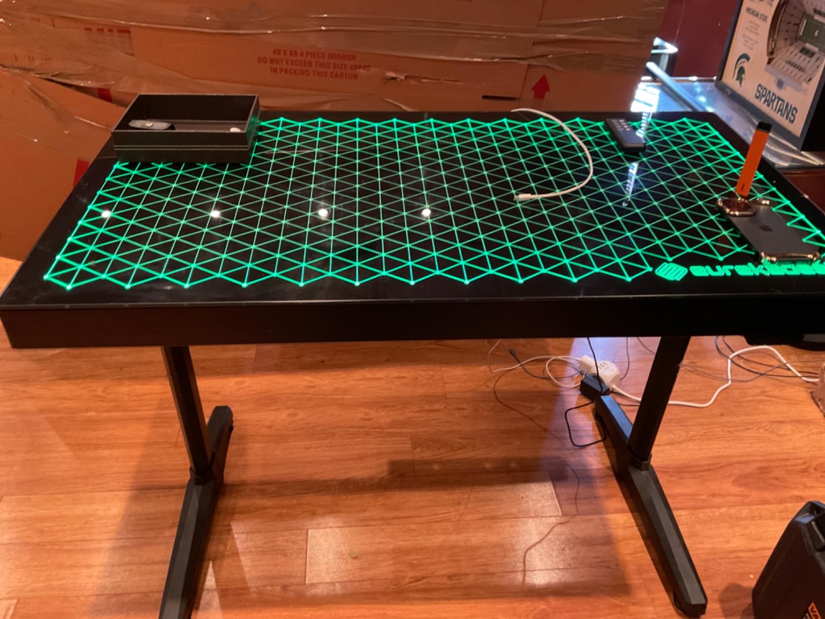 EUREKA ERGONOMIC Gaming Desk RGB Lights Height Adjustable 55 Inch Computer Table Home Office Standing Desk Glass Desk Music Sensing, Dual Motors,USB Ports, APP Control customer photo 2