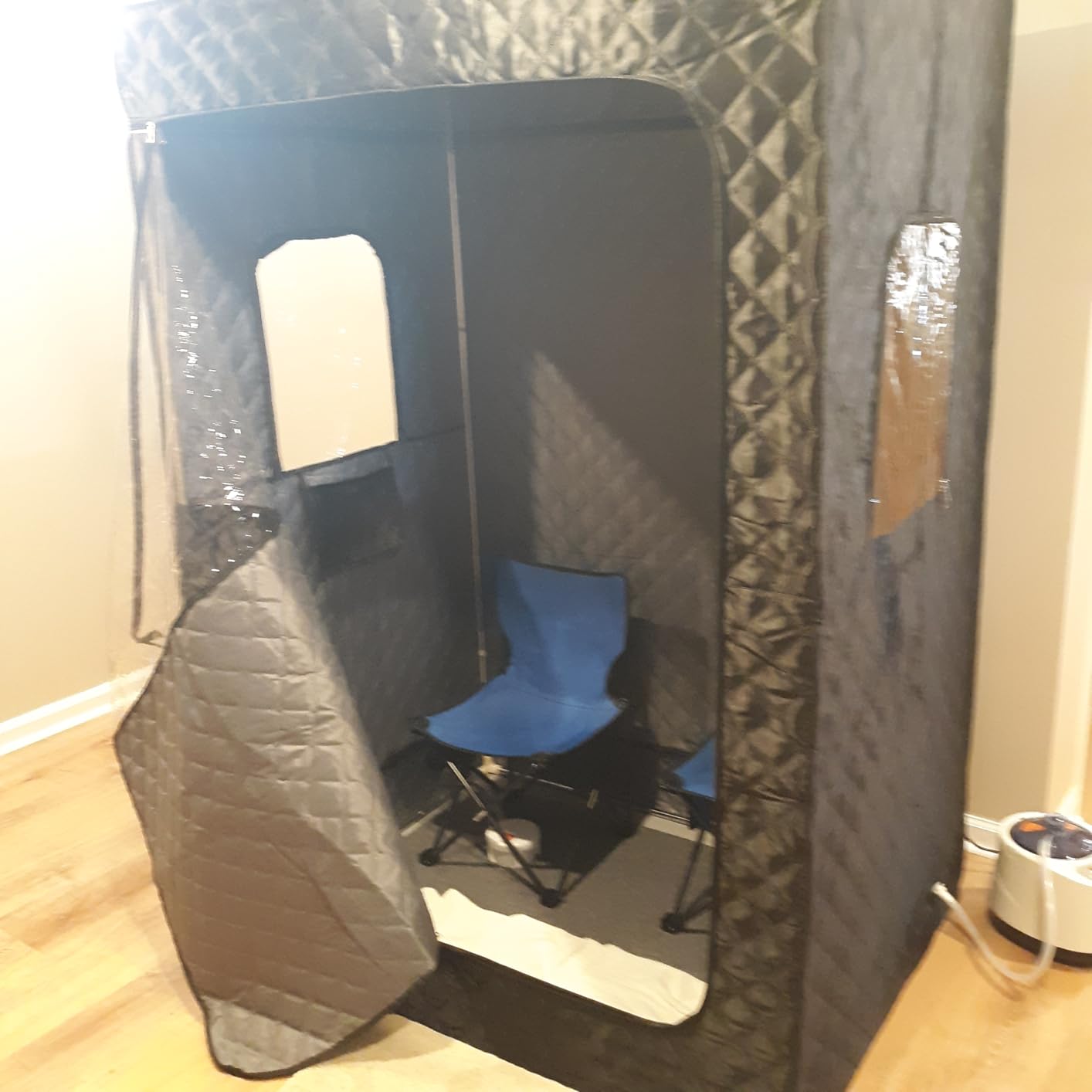 Tehanld 2 Person Portable Steam Sauna for Home, Extra Large Sauna Tent, Upgraded 2 Steamer, 2 Foldable Chair & Remote Control, Black customer photo 2