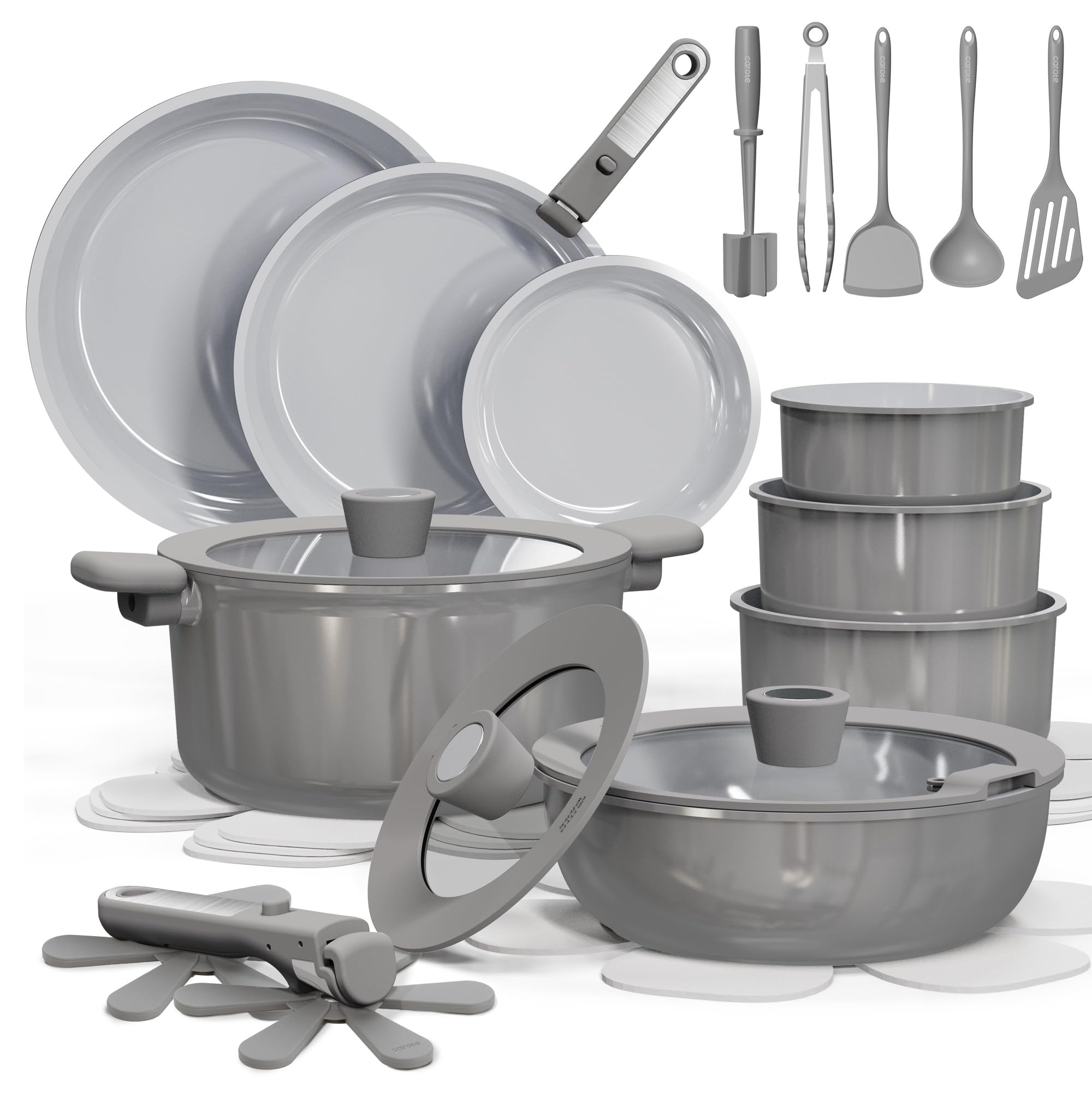 CAROTE 27pcs Ceramic Cookware Set Nonstick, Pots and Pans Set Non Stick, Non Toxic Cookware Detachable Handles, Dishwasher/Oven Safe, RV/Camping Cookware, Pan and Pot with Kitchen Utensils, Dark Gray customer photo 1
