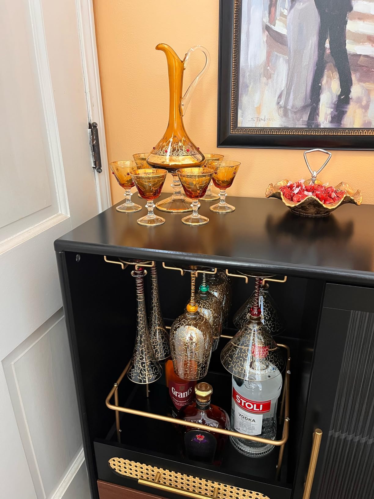 ARTPOWER Modern Coffee Bar Cabinet with Wine Glass Rack and Drawers, Green Liquor Cabinet with Pull-Out Wine Storage for Kitchen, Dining Room, Living Room | Wine Glass Rack, Drawers customer photo 2
