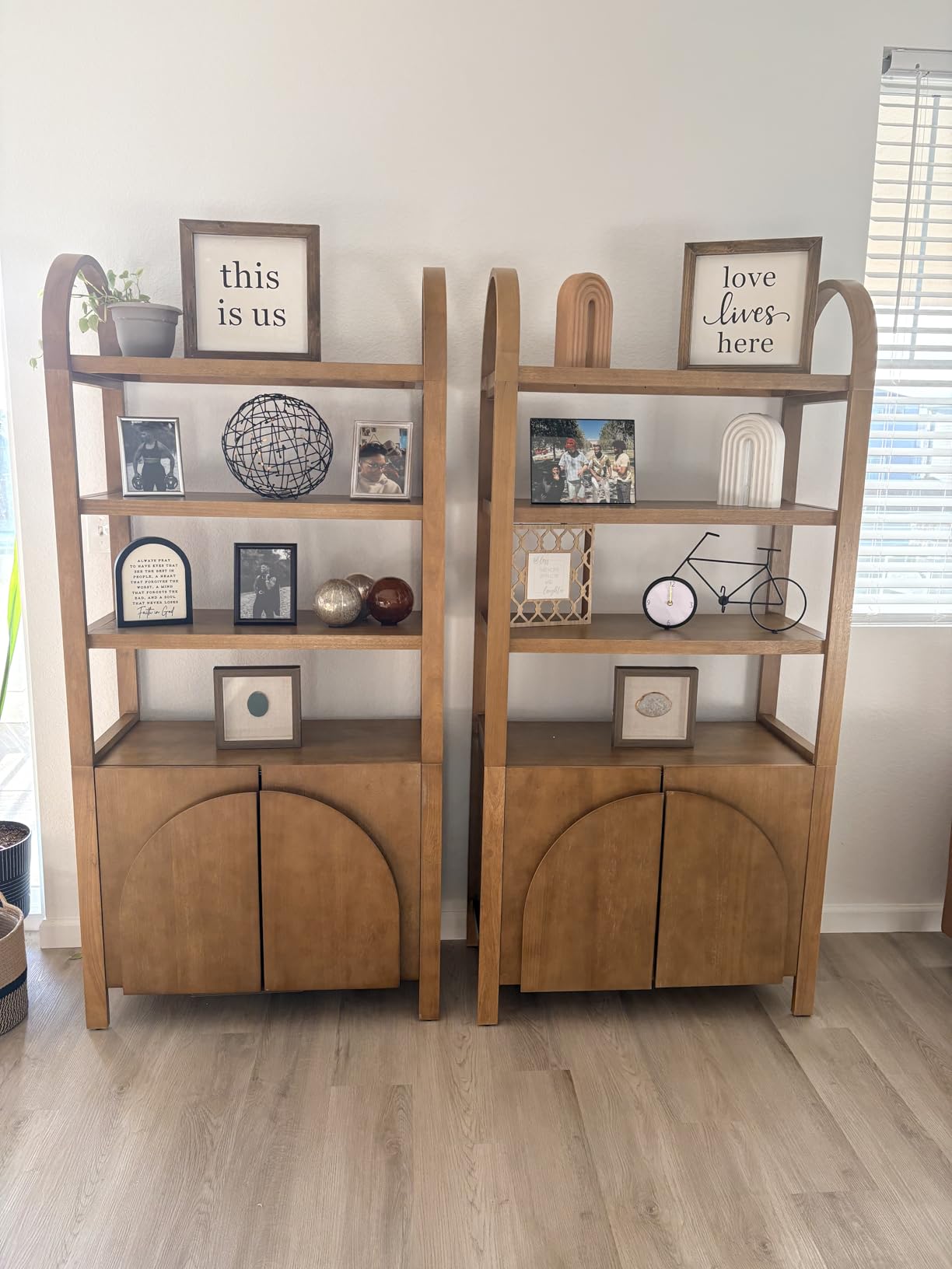 Nathan James Iris 3 Tier Bookshelf, Arched Bookcase Cabinet, Solid Wood Bookcase with Cabinet Base, Boho Bookshelf in Raw Oak Finish customer photo 1