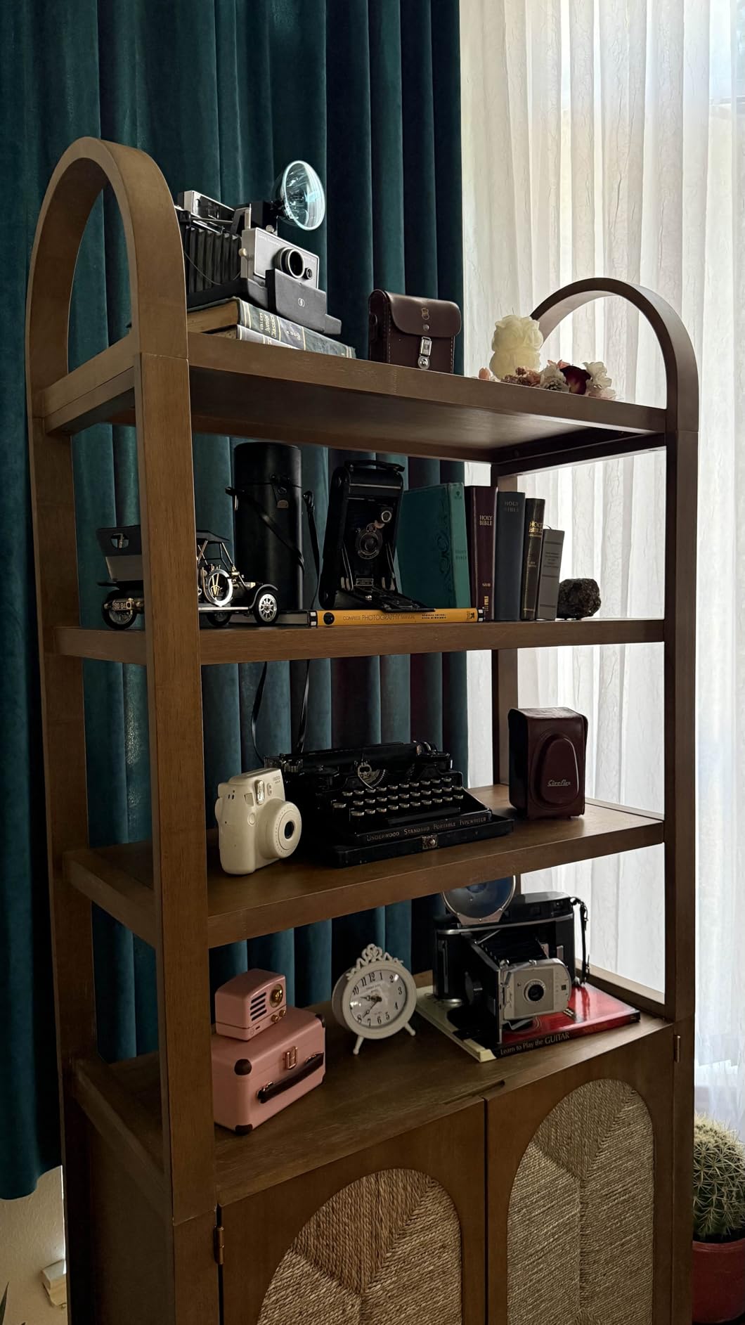 Nathan James Leah Arched Bookcase, 3-Tier Bookshelf with Storage Cabinet Base, Seagrass Door Fronts and Solid Wood Frame, Light Brown, Set of 2 customer photo 1