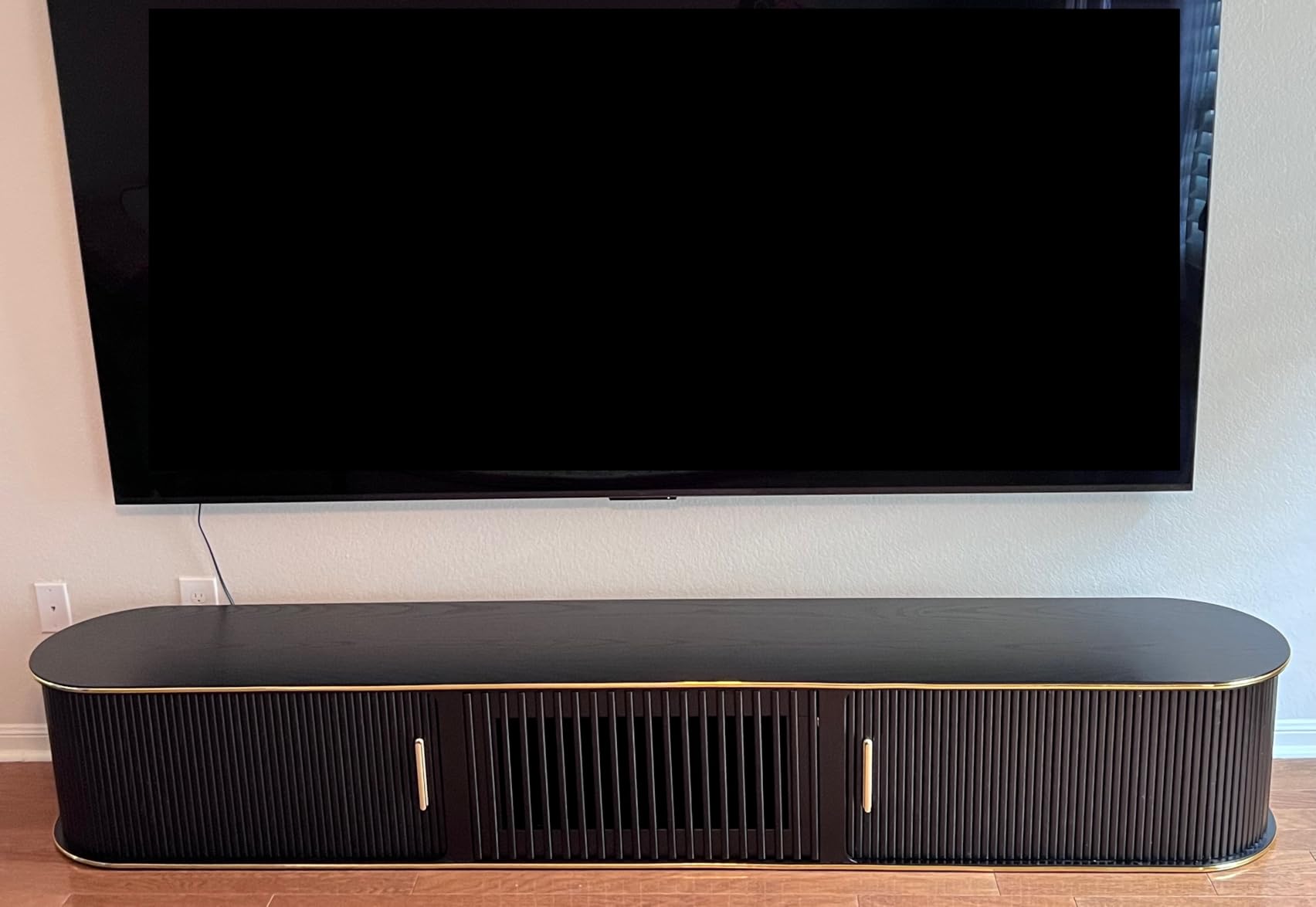 Fully-Assembled Sliding Tambour Door TV Stand, Mid Century Modern Sintered Stone TV Console, Wood Media Console for 85 Inch TV customer photo 1