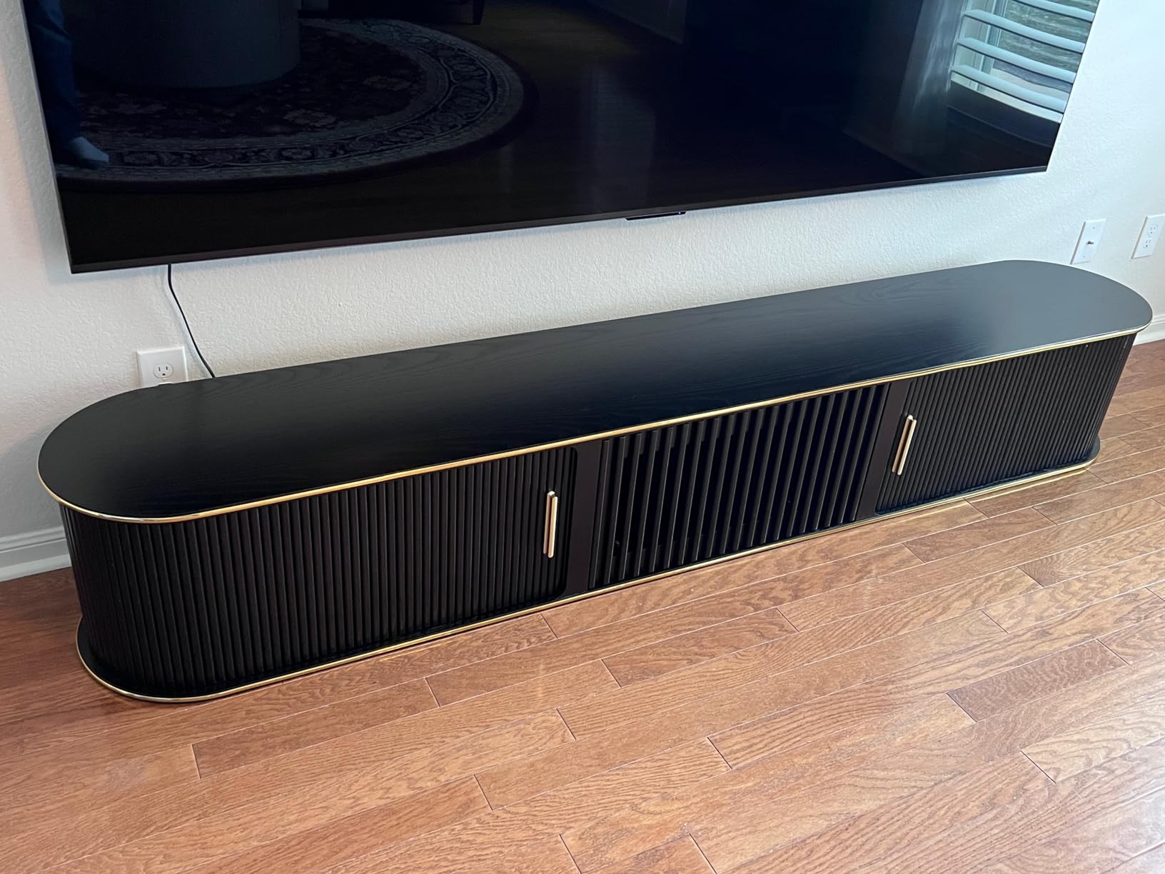 Fully-Assembled Sliding Tambour Door TV Stand, Mid Century Modern Sintered Stone TV Console, Wood Media Console for 85 Inch TV customer photo 2