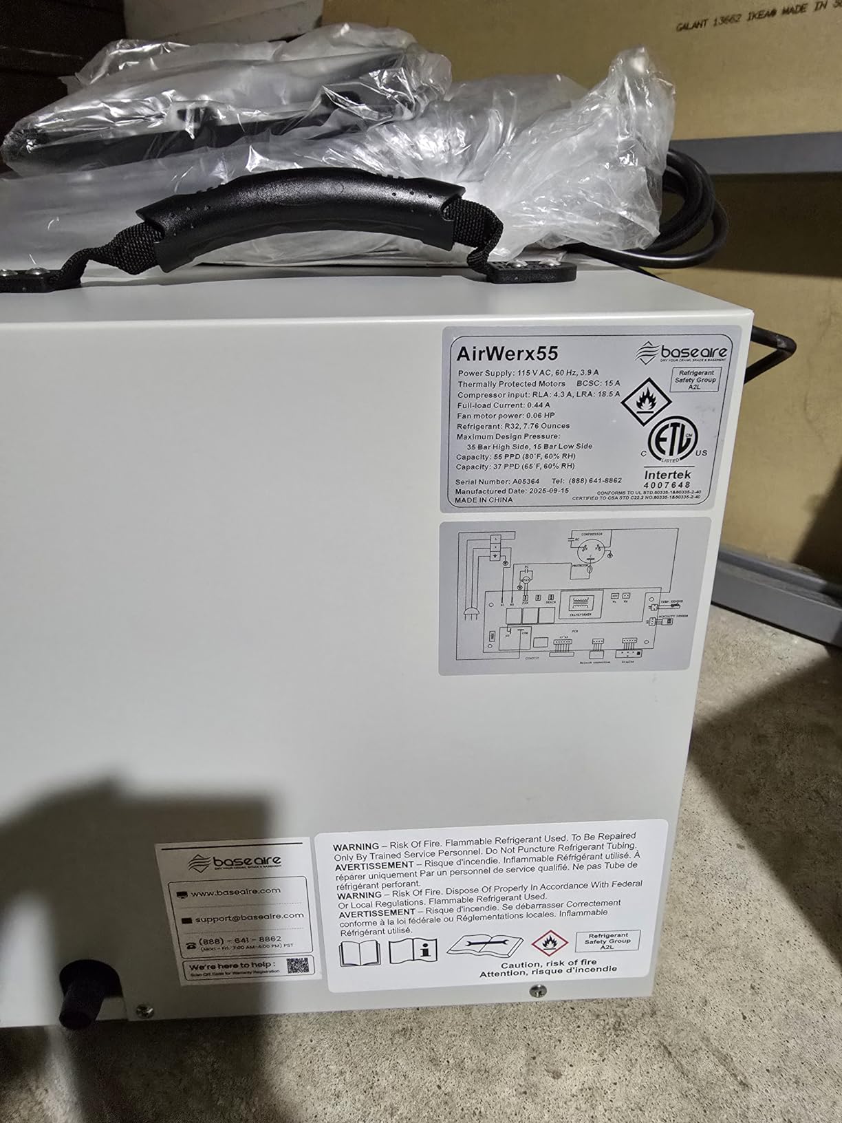 BaseAire Crawlspace Dehumidifier,113 Pints Commercial Dehumidifiers with Drain Hose for Whole House Basement, Industry, Compact, Auto Defrost, Memory Starting, Up to 1200 Sq Ft customer photo 1