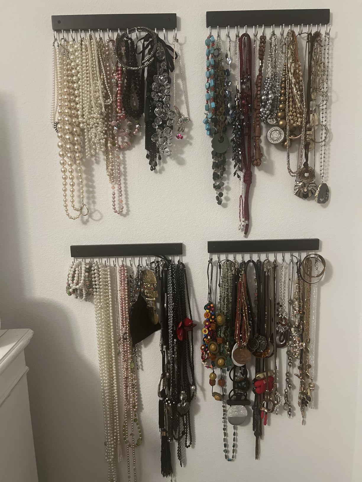 Necklace Holder Wall Mounted Jewelry Organizer - 2 Pack Wooden with 28 Hooks, Hanging Earring & Ring Bracelet Storage, Decorative Space-Saving Jewelry Display (Black) customer photo 1