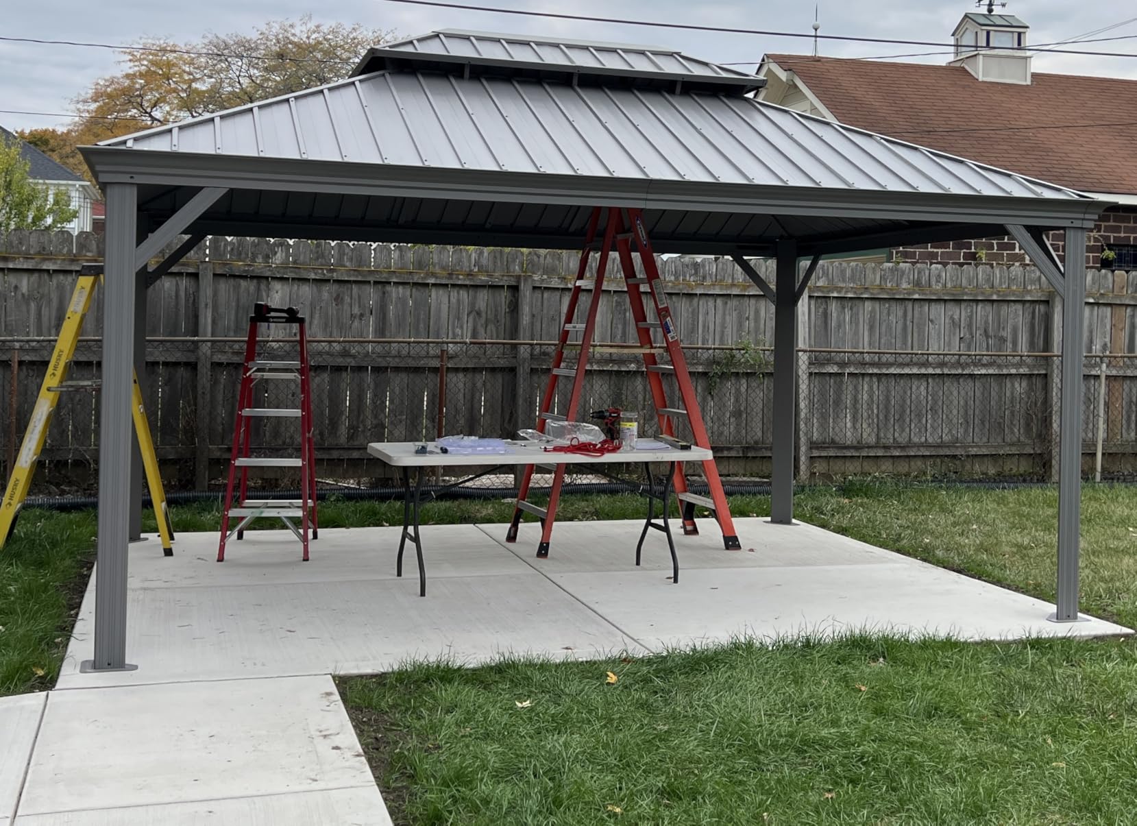 PURPLE LEAF 11' x 13' Permanent Hardtop Gazebo with Galvanized Steel Double Roof and Aluminum Frames Outdoor Large Pavilion Gazebo for Patio Deck Garden, Netting and Curtains Included, Light Grey customer photo 2
