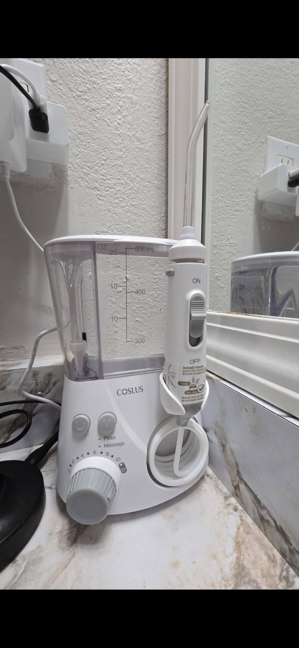 COSLUS E2 Advanced Water Flosser for Teeth: 2 Modes & 12 Pressure Settings Electric Dental Pick for Orthodontic, Braces, Sensitive Gums - Home Use, 5 Jet Tips for Multiple Users, Family, White customer photo 1