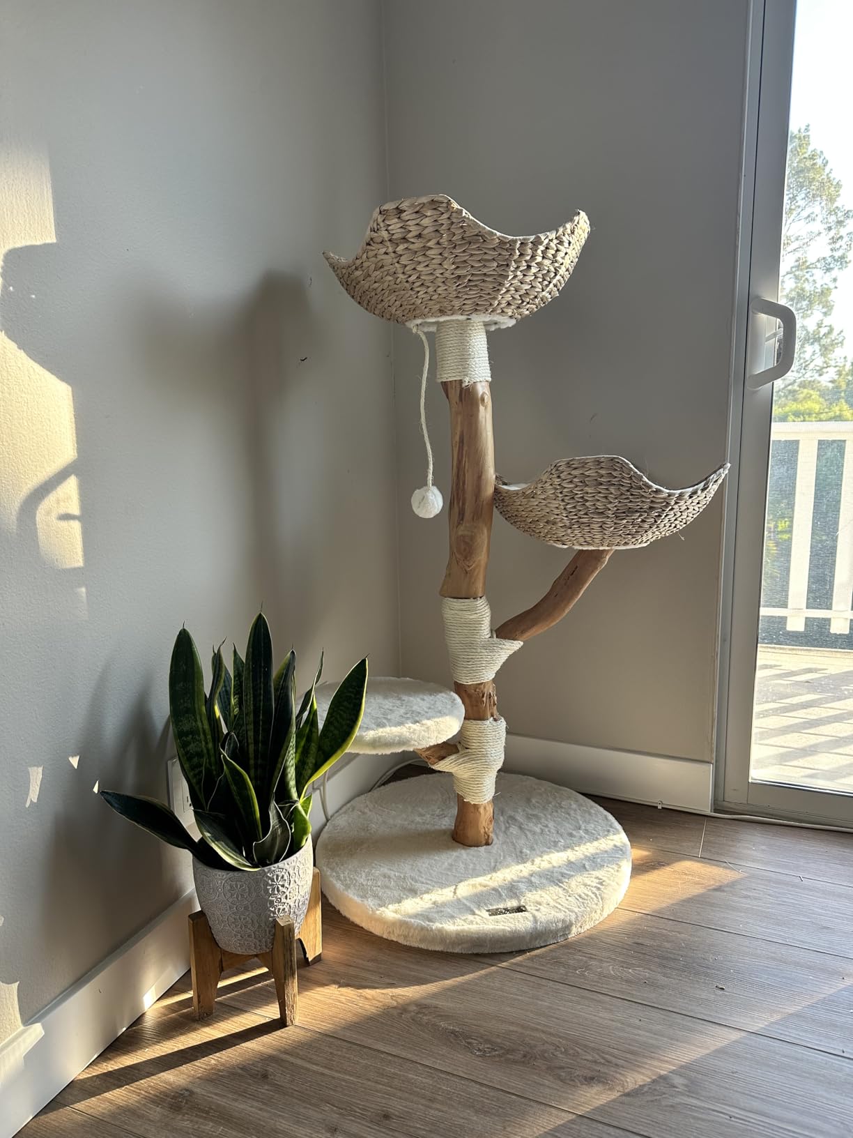 Real Wood Modern Cat Tree Tower, Cat Scratching Post with Bed for Indoor Cats Large Adult, Solid Wooden Climbing Tower, Cute Wicker Condo, Aesthetic Stand, Boho Luxury Pet Furniture customer photo 1