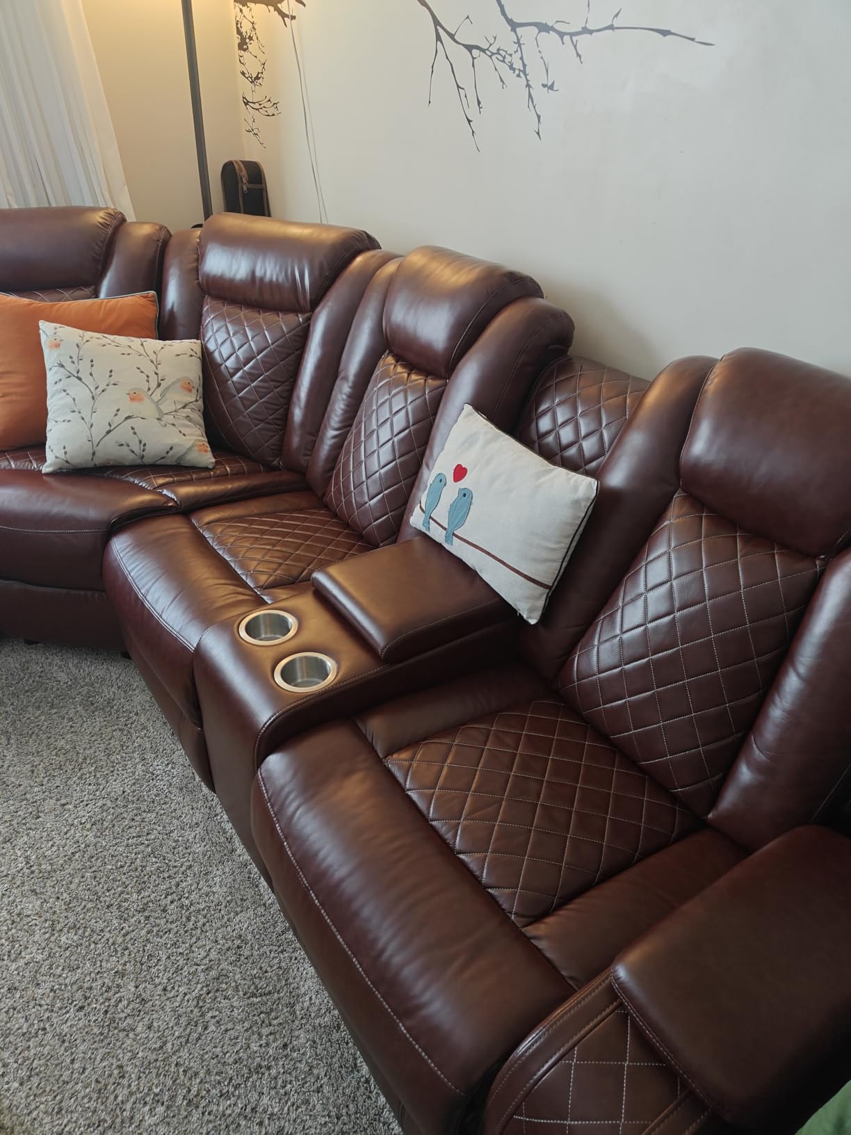 Power Recliner Sectional Sofa Set for Living Room, Leather Recliner Sofa Sets, L-Shaped Corner Sectional Couch Sets with LED Lights, Console Storage(Sectional,Black) customer photo 2