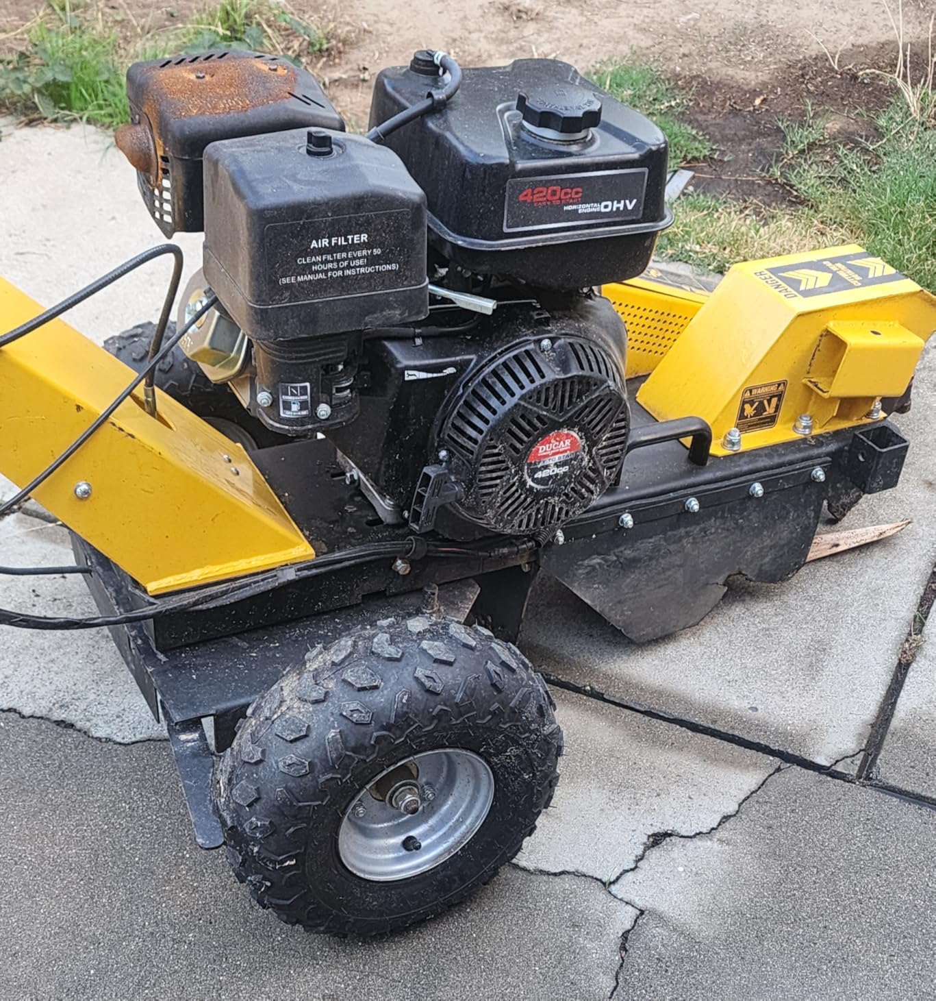 MechMaxx 15 inch DUCAR 420cc 15HP Electric Start Gasoline Engine Stump Grinder With Tow Bar,12pcs Alloy Teeth, 15'' Cutting Height And 10'' Cutting Depth,Two Wheel Brake System, SG380 Yellow customer photo 1