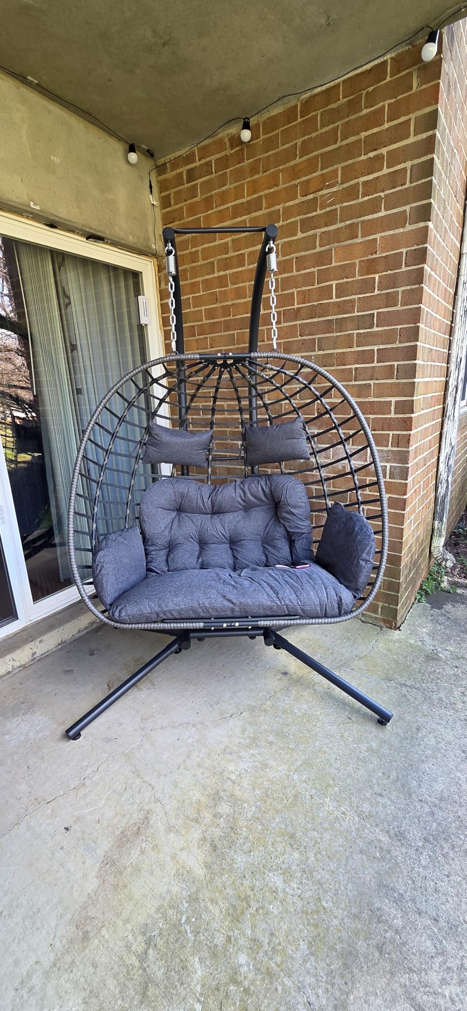 SWITTE Double Egg Swing Chair with Stand, Outdoor Patio 2 Person Hanging Wicker Hammock Chairs with Cushion for Indoor Bedroom, Lawn, Garden-Dark Grey customer photo 2